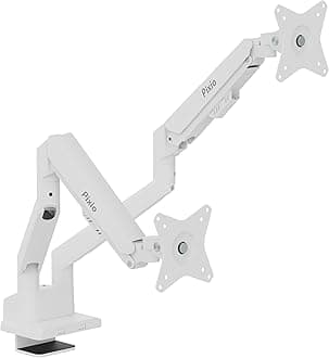 Pixio PS1D Wave White Dual Monitor Arm Stand Desk Mount - Fits up to 32 inches Monitors and up to 19.8lbs. VESA Compatibility and Integrated Cable Management