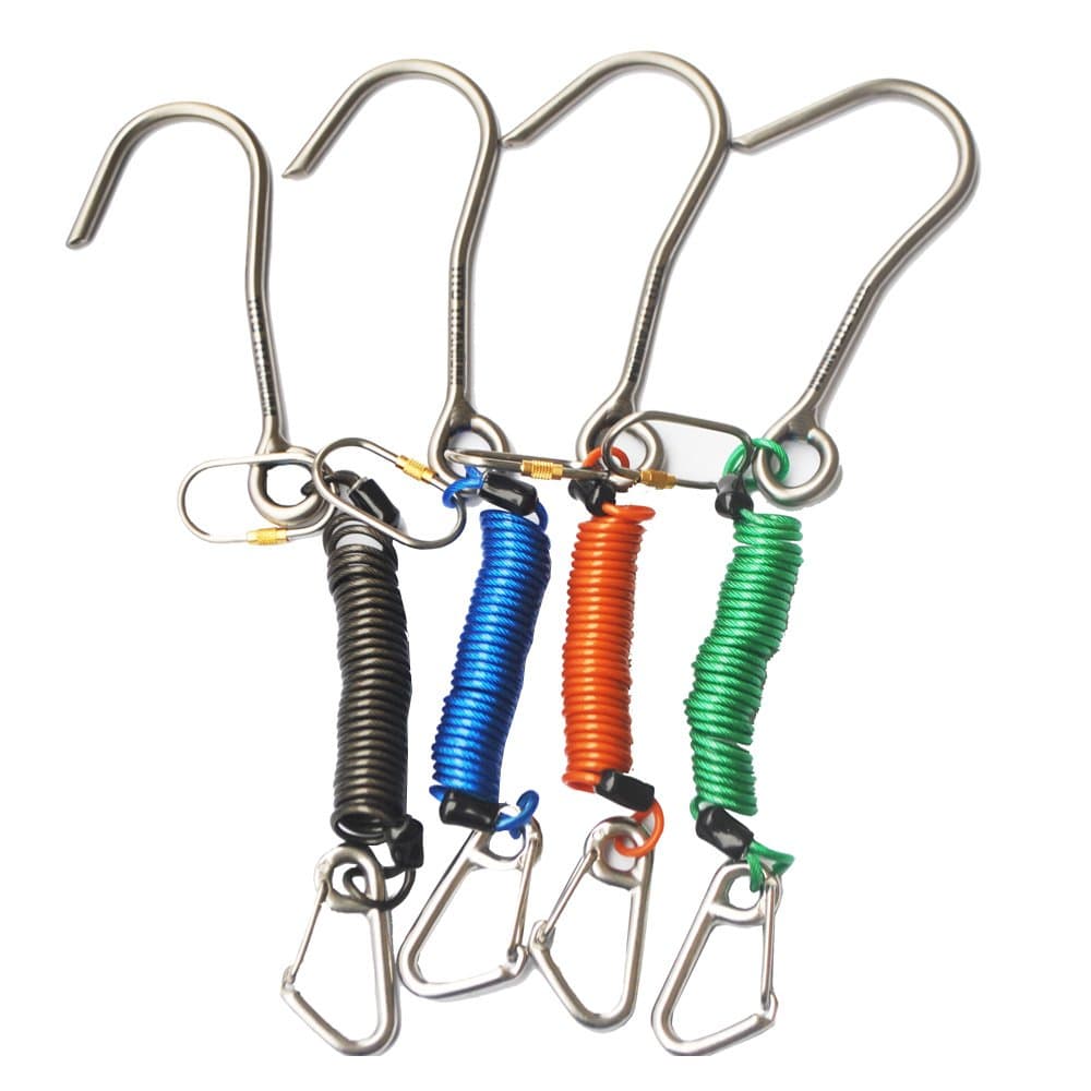 TiTo TitaniumScuba Diving Double Reef Hook, Drift Hook with Spiral Coil for Cave Diving