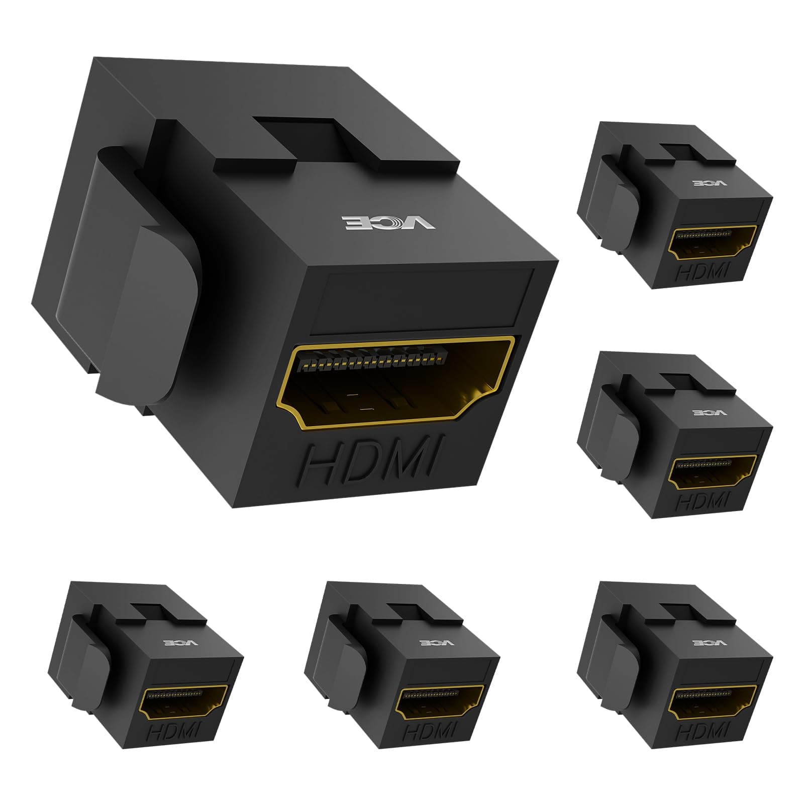 VCE HDMI Keystone Coupler,VCE(6-Pack) HDMI Keystone Jack Insert,Gold Plated HDMI Female to Female Coupler Adapter-Black