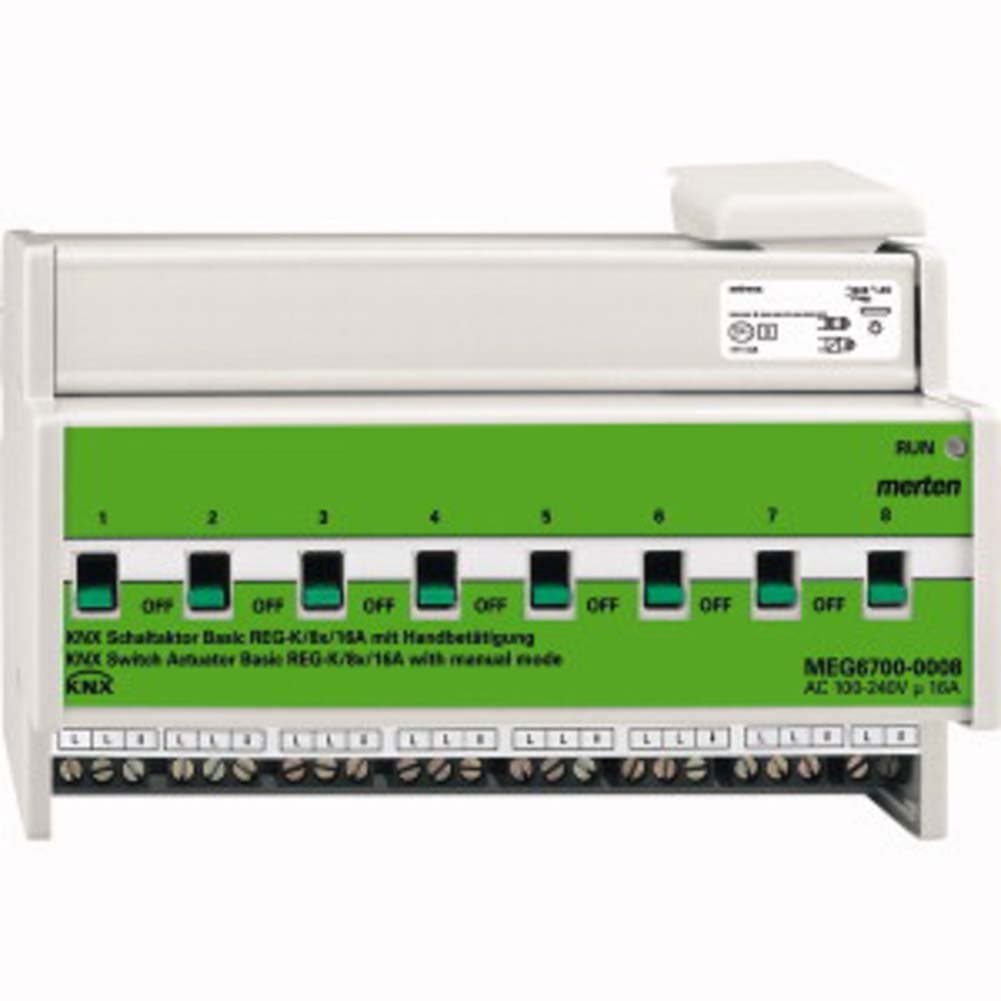 KNX Switch Actuator Basic Unit/8x 16 A with Handle in Light Grey, MEG6700 0008