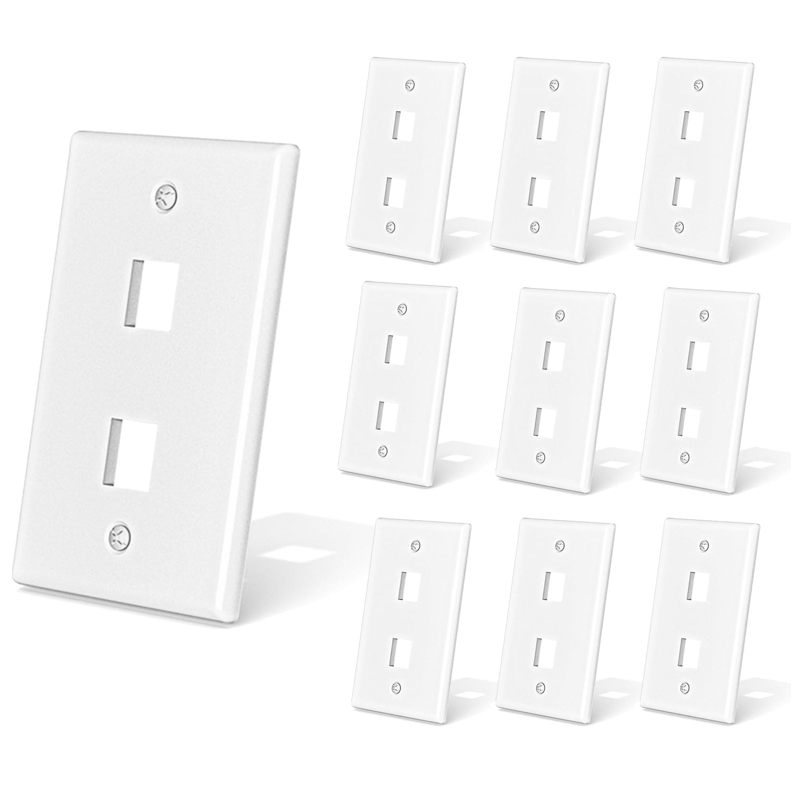 2 Port Ethernet Keystone Wall Plate, 10-Pack Ethernet Wall Plate Single Gang Wall Plates for RJ45 Keystone Jack and Modular Inserts White