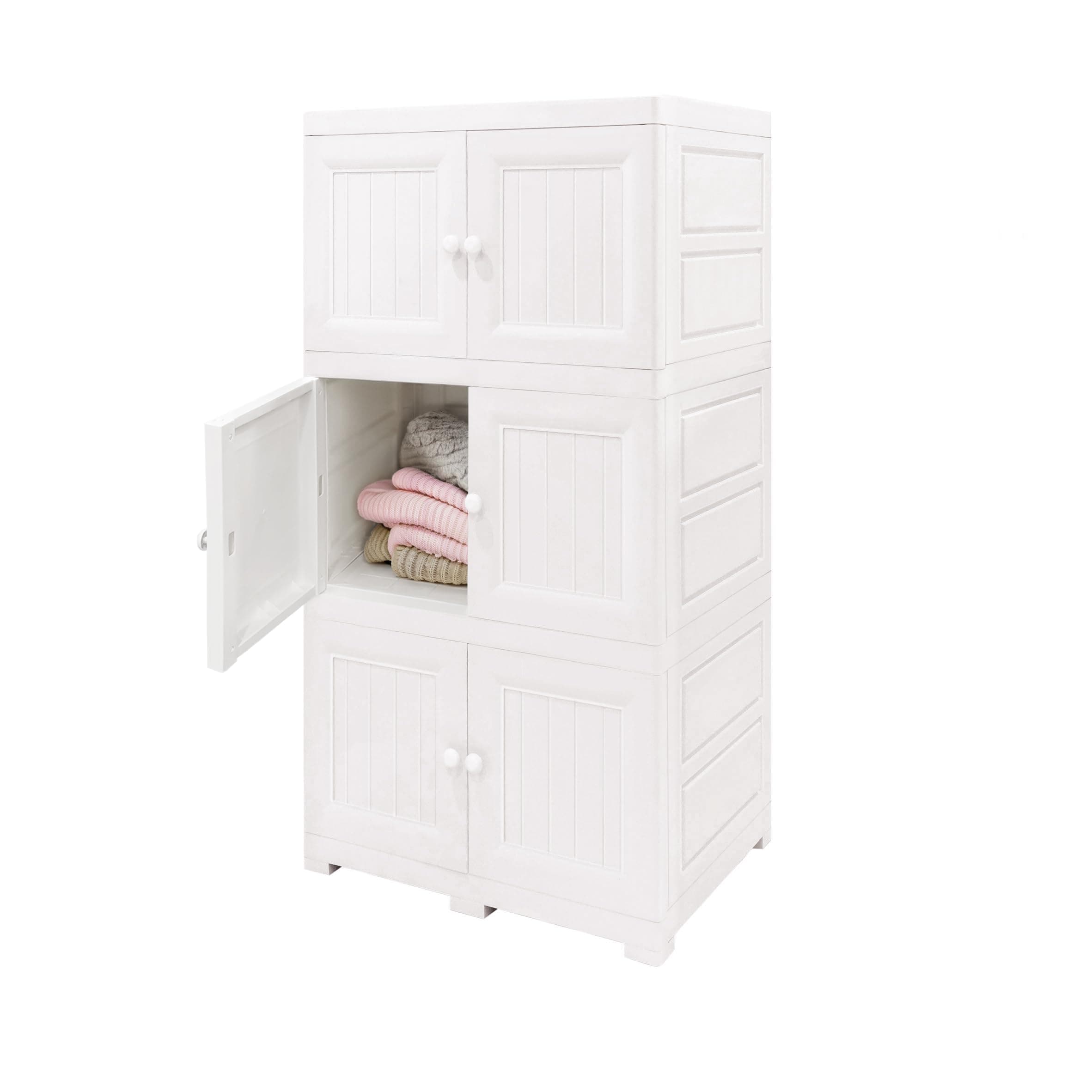Multi-Purpose Plastic Storage Unit, Cupboard, Cabinet with 3 Extra Large Compartments 68 x 48 x 134cm (430L), White