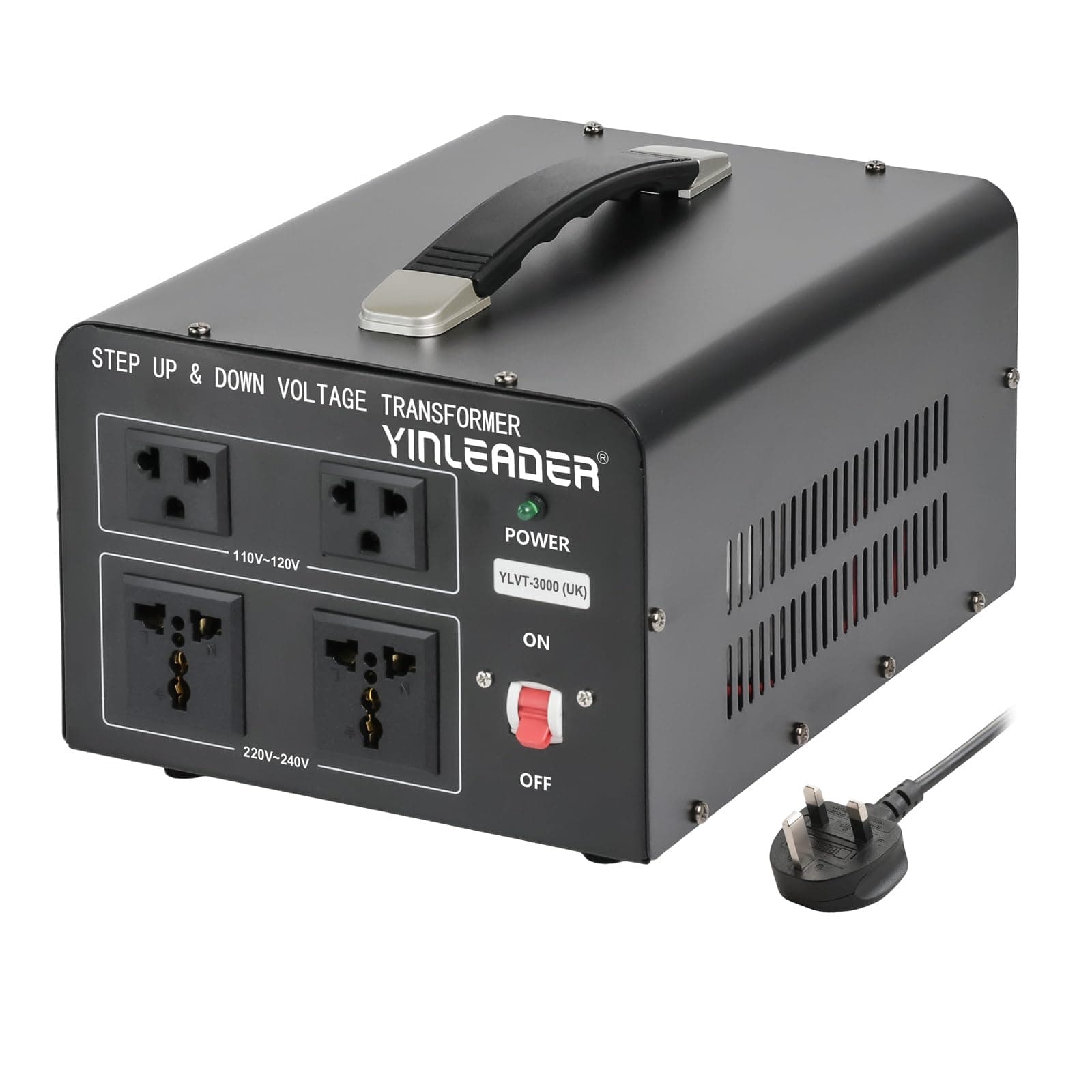 Yinleader 3000W 240V - 120V Step Up & Step Down Voltage Transformer Converter UK to US US to UK Dual 110V-120V & 220V-240V outlets