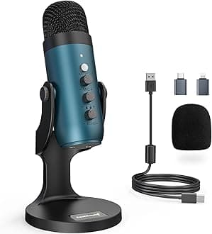 ZealSound USB Condenser Microphone,Computer PC Gaming Mic,Plug&Play Podcast Microphones for PS 4&5.Monitor Adjust&Volume Control,Mic Gain Control,Mute Button for TikTok,YouTube on Mac&Windows(Teal)