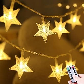 HUGSVIK Battery Operated Star Lights for Bedroom, 50 LED 8 Modes Waterproof Christmas Lights for Bedroom Christmas Wedding Classroom Canopy Playhouse Camping Awning