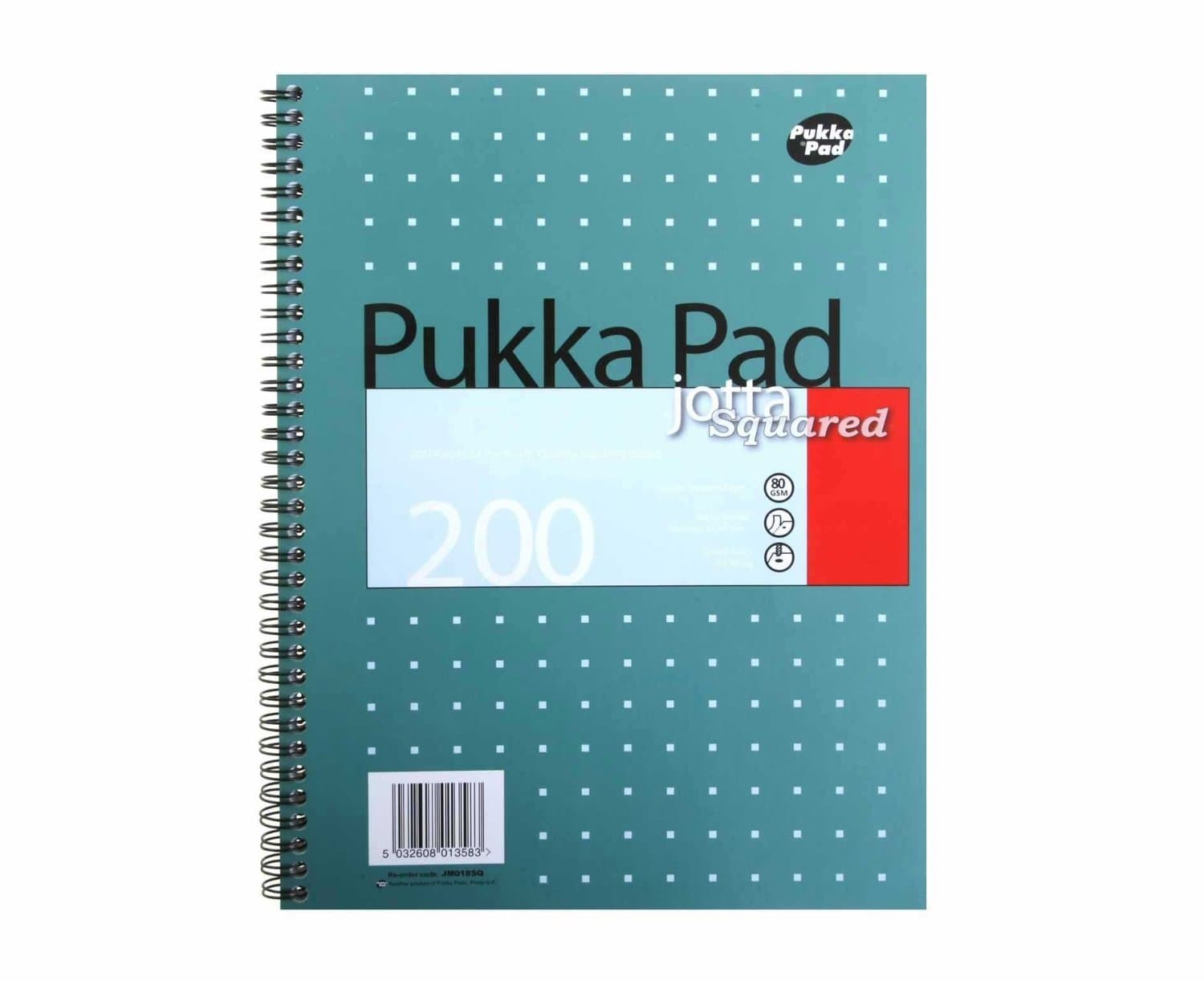 A4 Squared Metallic Jotta Book 3 Pack – 29.7 x 23cm – Wirebound Notebook With 80GSM Paper – Features 4-Hole Punch Margins And Perforated Edges - 200 Pages, Green