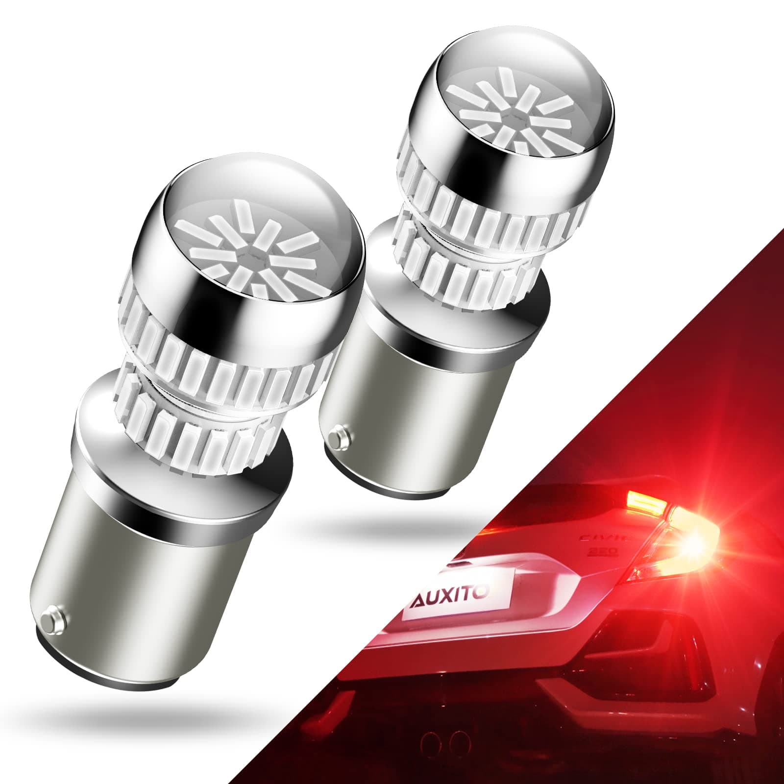 AUXITO Upgraded 1157 2357 LED Bulb Red for Tail Lights Brake Lights Super Bright 2057 2357 7528 BAY15D LED Replacement Light Kit for Tail Stop Brake Signal Running Lights, Pack of 2