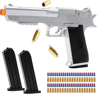 Soft Bullet Toy Gun Pistol with Shell Ejecting for Indoor/Outdoor Shooting Games, Halloween Costume Fake Prop Gun Model, Educational Play Toy Guns, Christmas/Birthday Gifts (Silver)
