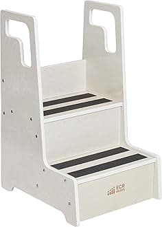 ECR4Kids Reach-Up Step Stool with Handles, Kids Furniture, White Wash