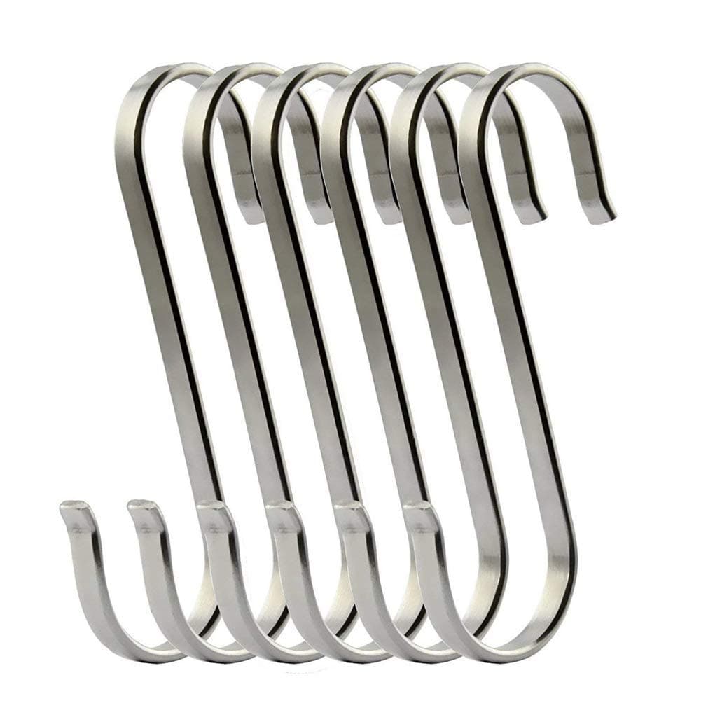 Newthinking 6 Pack Multifunction S Flat Hooks, Heavy Duty Stainless Steel S Hanging Hooks for Kitchen and Garage, Small (L)