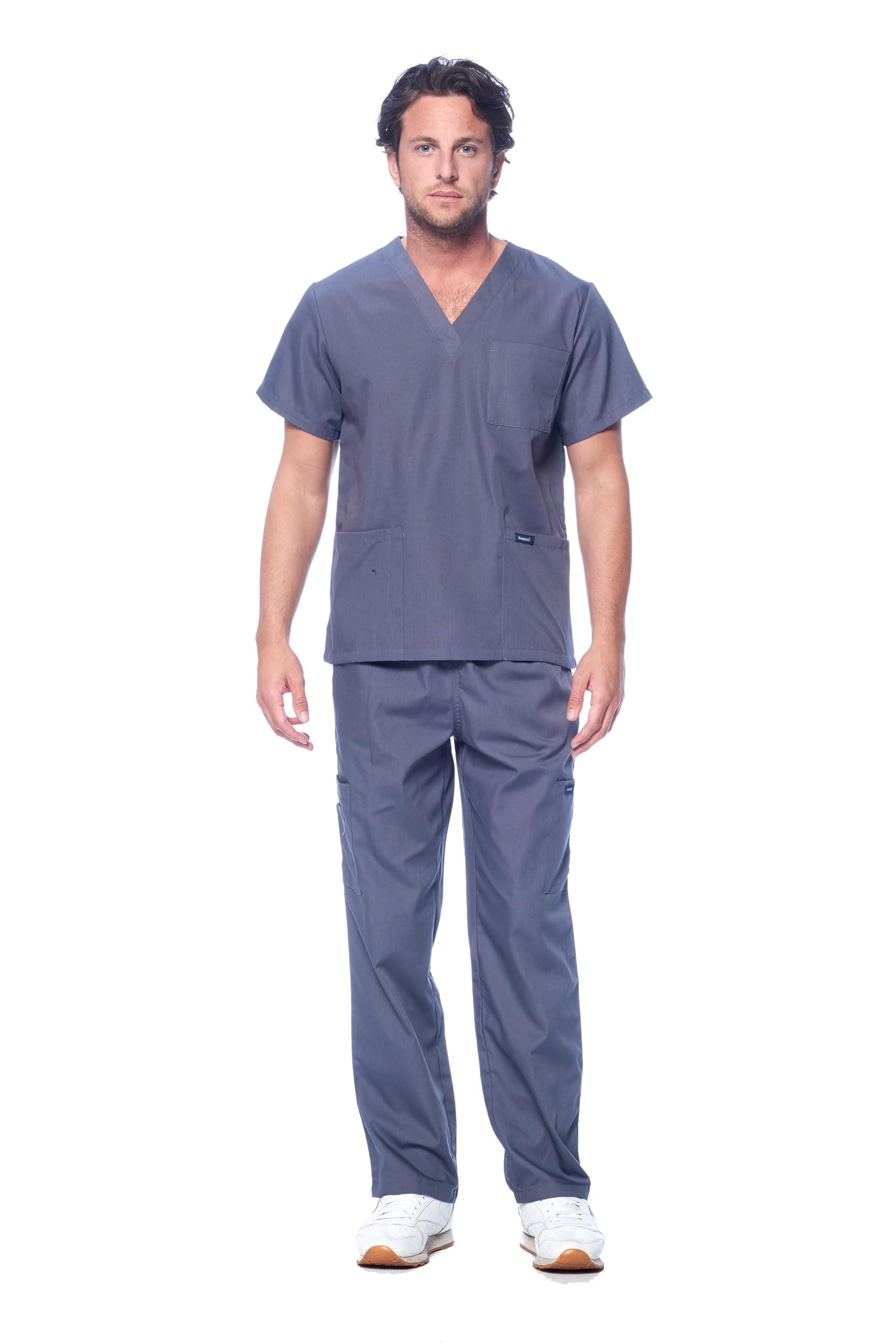 Dagacci Scrubs for Men Set - V-Neck Scrub Top and Cargo Pants - 8 Pockets Men Scrubs Set