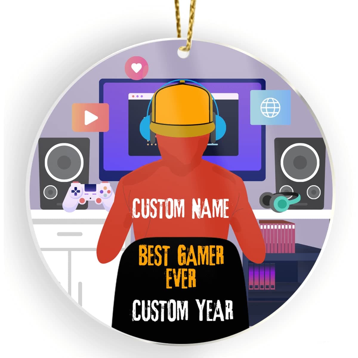 CUBICER Personalized Computer Gamer Ornament Name Customized White Acrylic Funny Birthday Gifts Video Game Ornaments Pine Tree Decorations for Adults Men Kids Boys Teens On Xmas