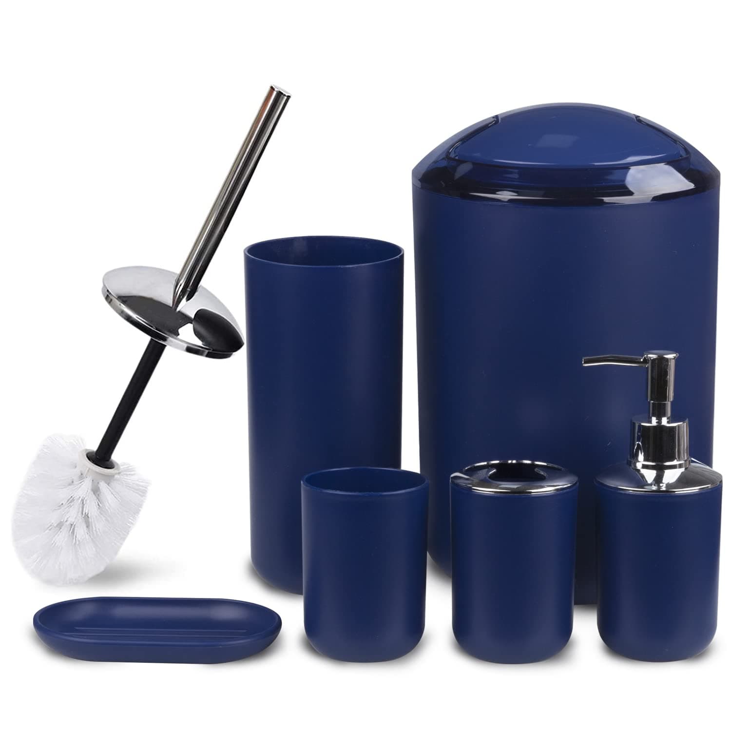 CERBIOR Bathroom Accessories Set 6 Piece Bath Ensemble Includes Soap Dispenser, Toothbrush Holder, Toothbrush Cup, Soap Dish for Decorative Countertop and Housewarming Gift (Royal blue-6pcs)