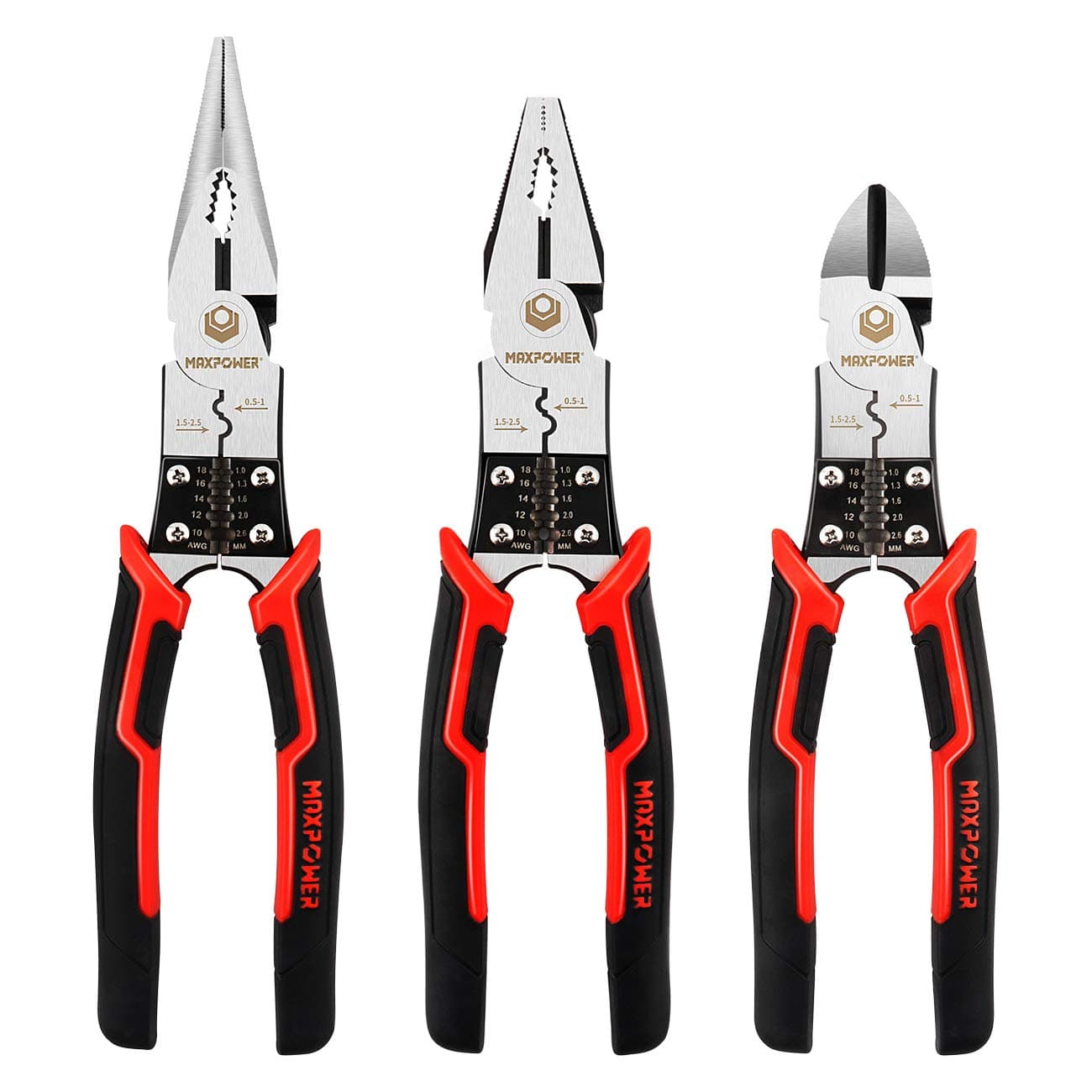 3-in-1 Multifunctional Pliers Set, Wire Stripper, Crimper, Cutter, Long Nose Pliers, Diagonal Side Cutters, Linesman Plier - 8 inch