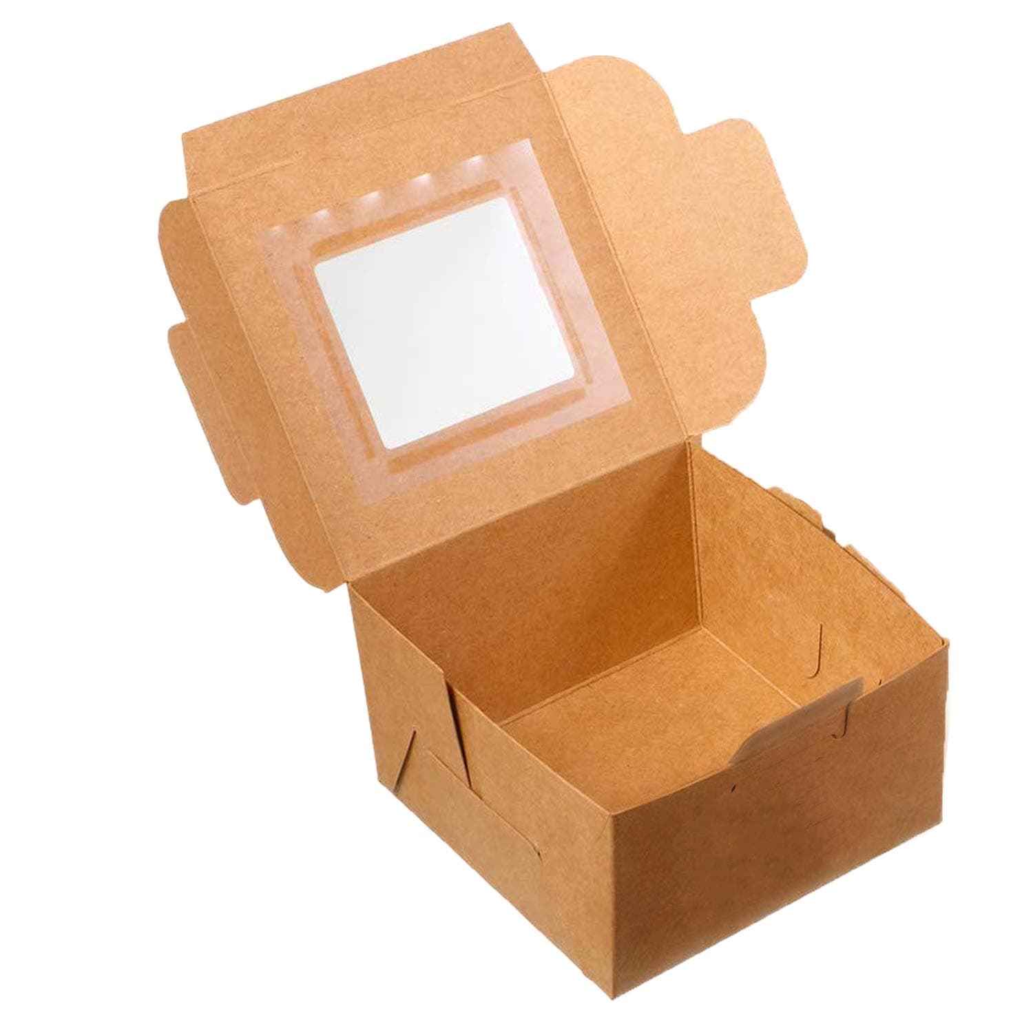 Donut and Cookie Boxes - with clear display window. Brown, pack of 50. Highest quality for durability and freshness, clean and safe.