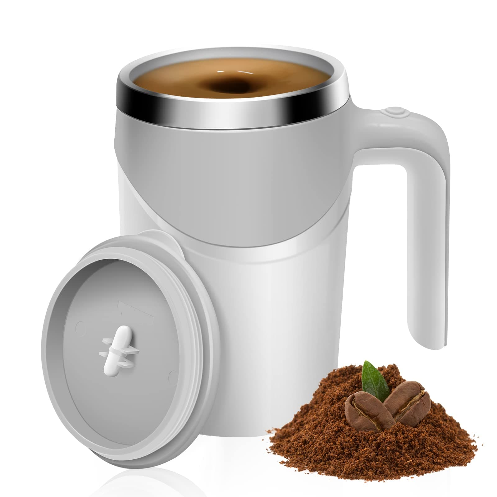 Self Stirring Mug, 12oz Rechargeable Automatic Stirring Cup for Coffee, Tea, Hot Chocolate & Protein Shakes, Insulated Stainless Steel Travel Tumbler with Handle for Home, Office, Car & Gifts