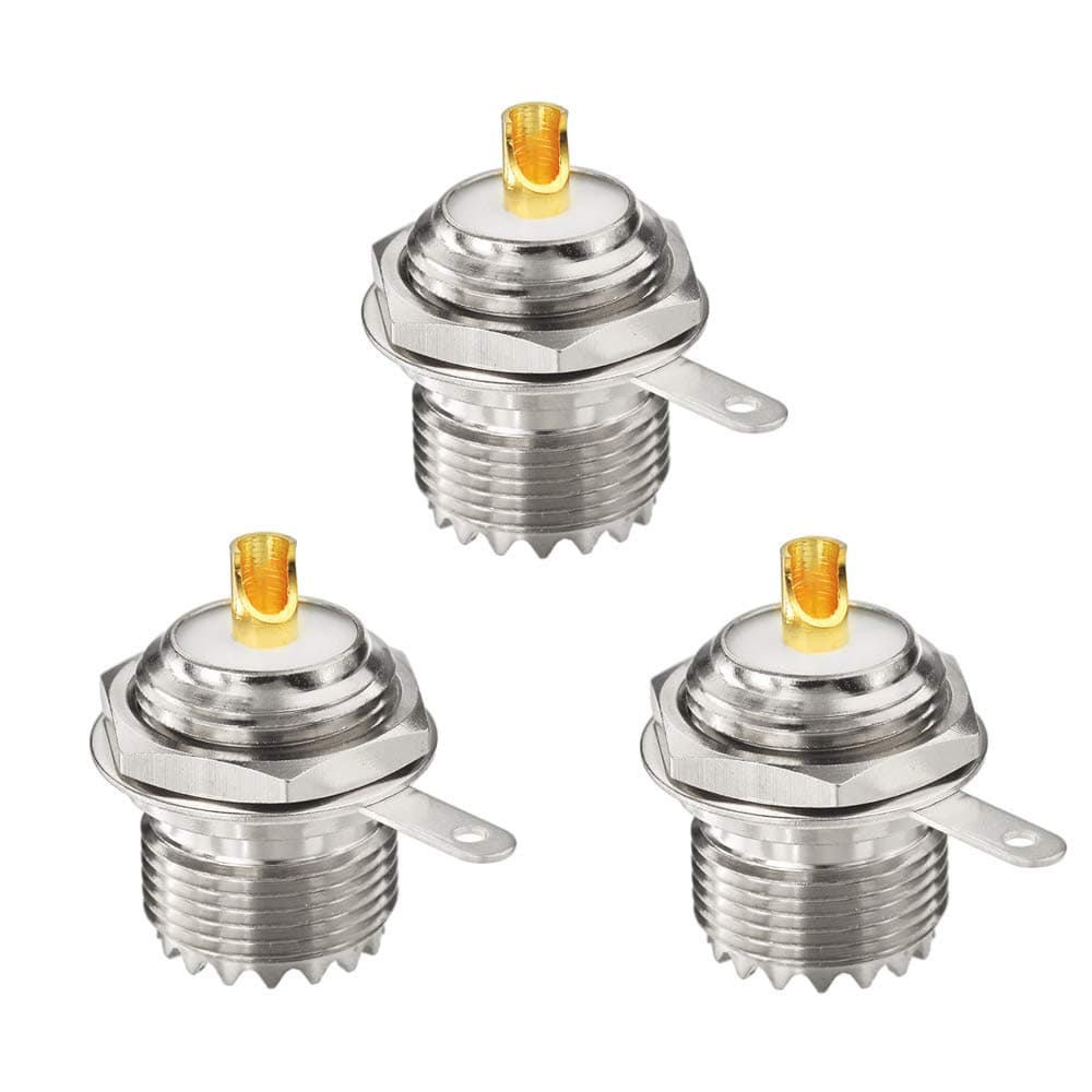 wlaniot SO239 Bulkhead Connector UHF Female Nut Bulkhead Handle Deck Clip Solder Cup Panel Mount Straight Connector 3pcs