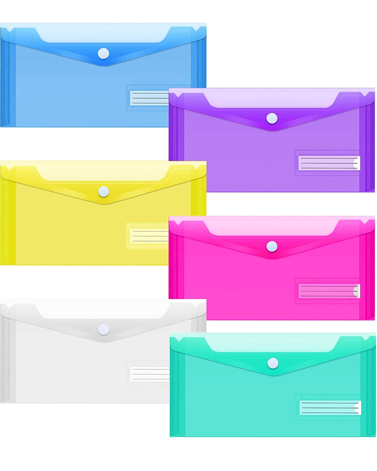 Sooez 24 Pack Plastic Pencil Pouch, Clear Poly Envelopes File Bill Bag with Label Pocket, Plastic Pencil Case Bulk for A6 Size Files Money Envelopes for Cash Storage, Teacher School Office Supplies