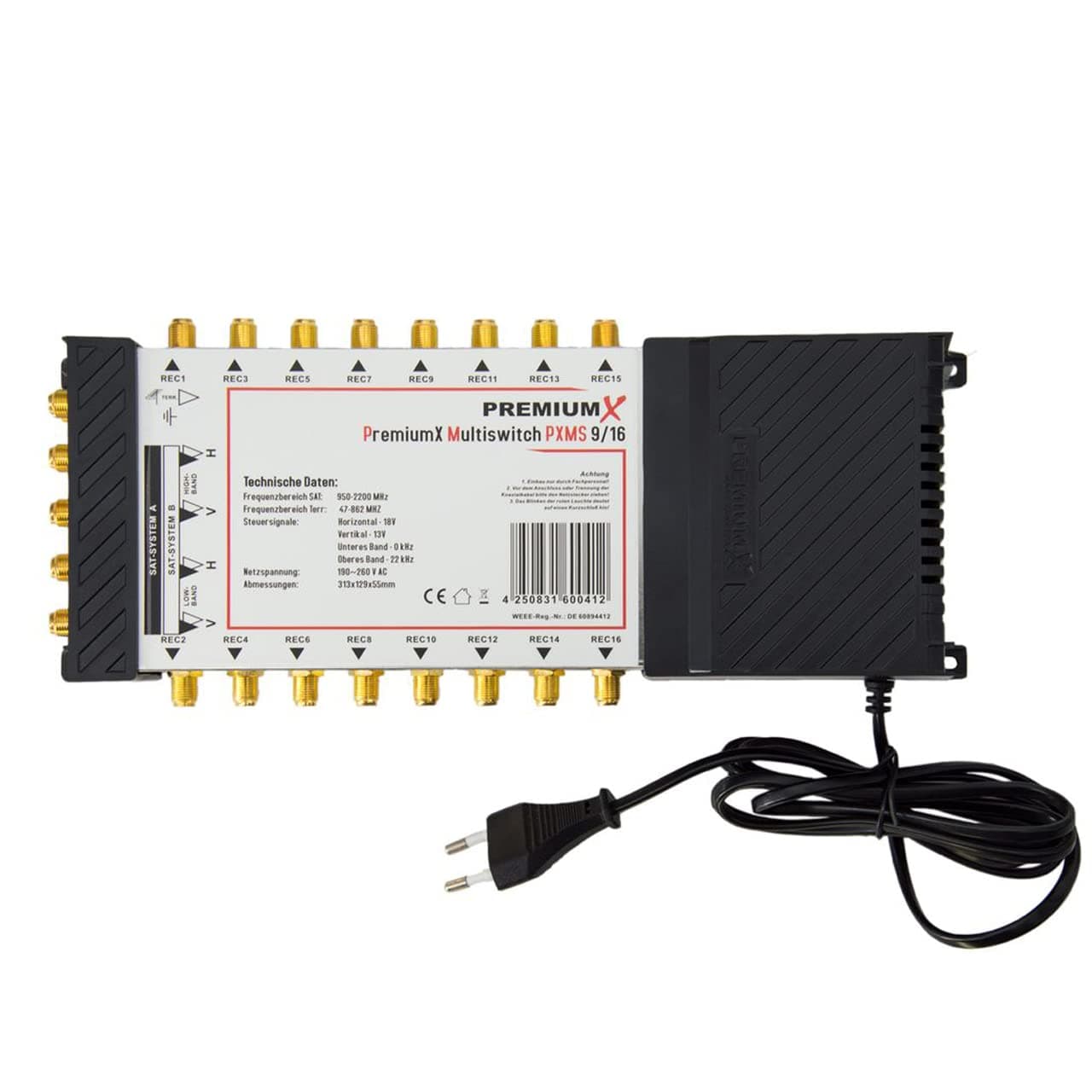 Premium X PXMS 9/16 Multiswitch with Power Supply Multiswitch 2 SAT for 16 Subscribers Satellite Splitter Digital HDTV FullHD 4K UHD 8K