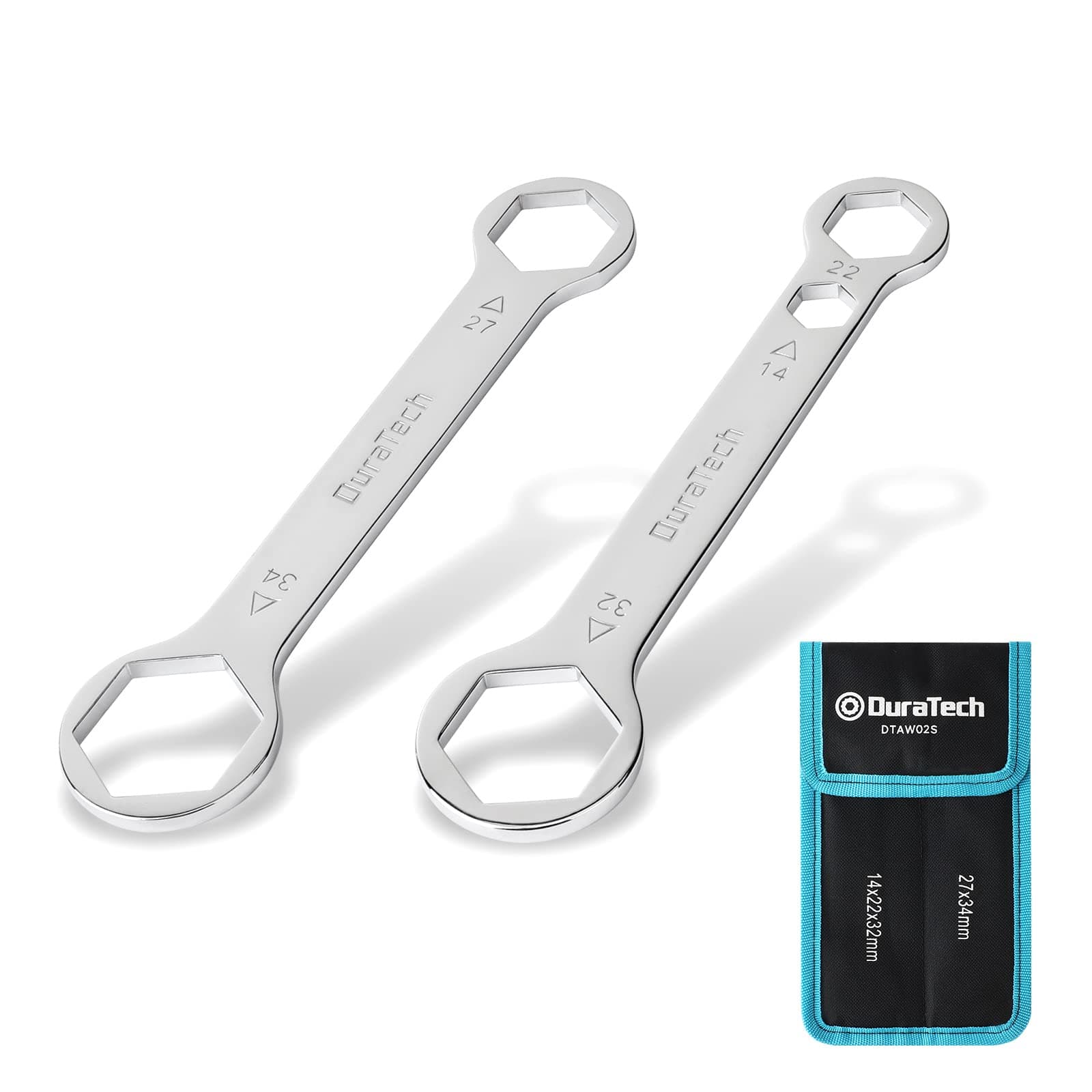 DURATECH Axle Wrench Set, Multi Tool Set, 5-IN-2, 27mm*34mm, 14mm*22mm*32mm, 6 point, CR-V Steel, Used to Remove Most Motorcycle Front and Rear Axles, Organized in Pouch