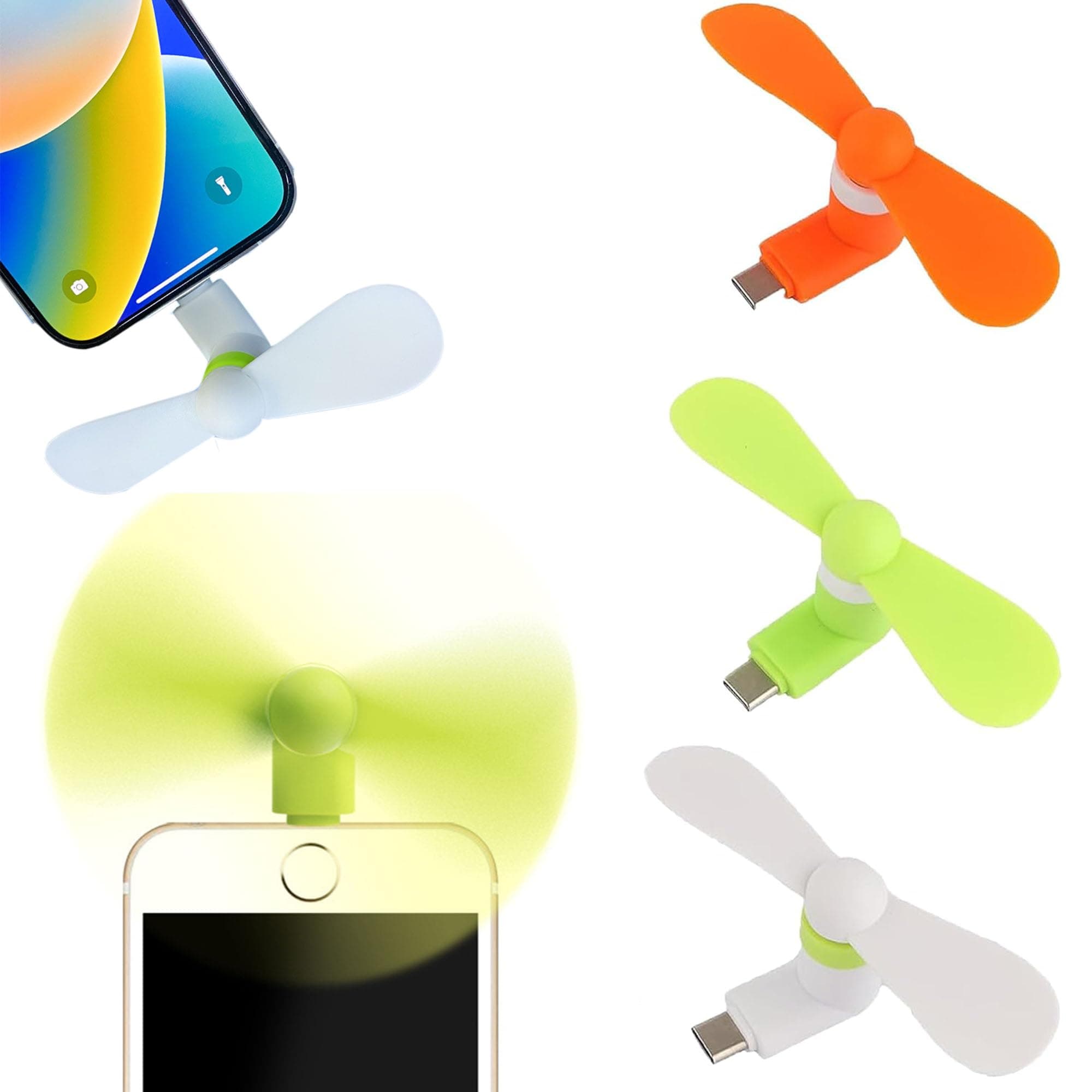 USB Type C Mini Fan, Compatible with Samsung Galaxy S25 Ultra S24 Z Flip7 S23 + S22 S21 S20 S20+,Note 22 20 9 8,A54 A35 A25 A24 A23 A15, for OnePlus 11 10 N20 N30 N100 (White+Orange+Green)