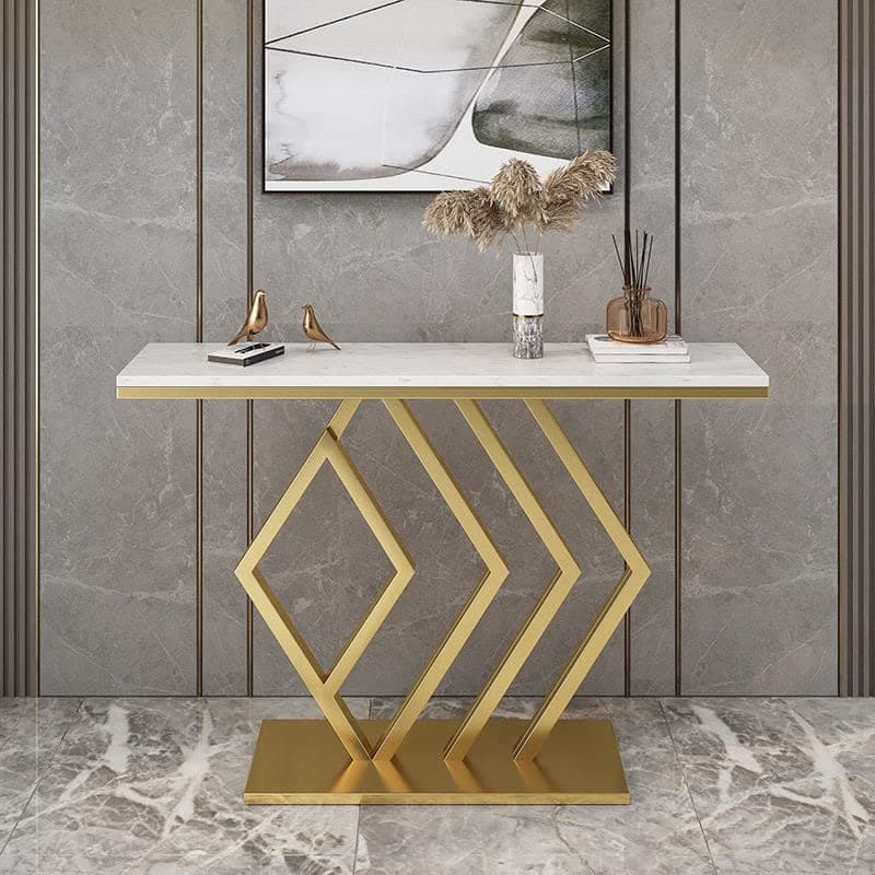 couchworks Modern Luxury Console Table with White Marble Top in Golden Frame Design Suitable for Living Room, Office, Home Interior Furniture Decor