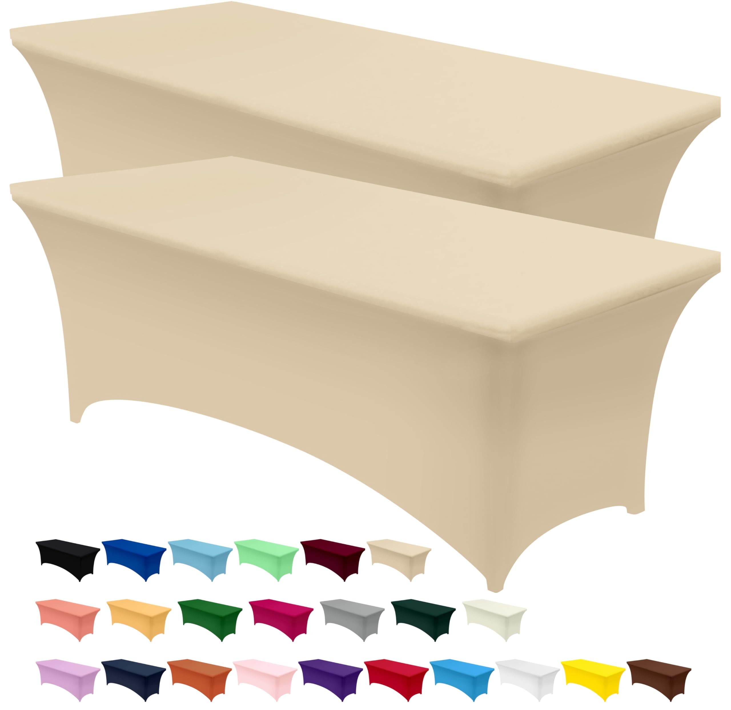 Utopia Kitchen Spandex Tablecloth 2 Pack [8FT, Champagne] Tight, Fitted, Washable and Wrinkle Resistant Stretch Table Cloth Rectangle Cover for Trade Show, Weddings & Parties [96Lx30Wx30H Inch]