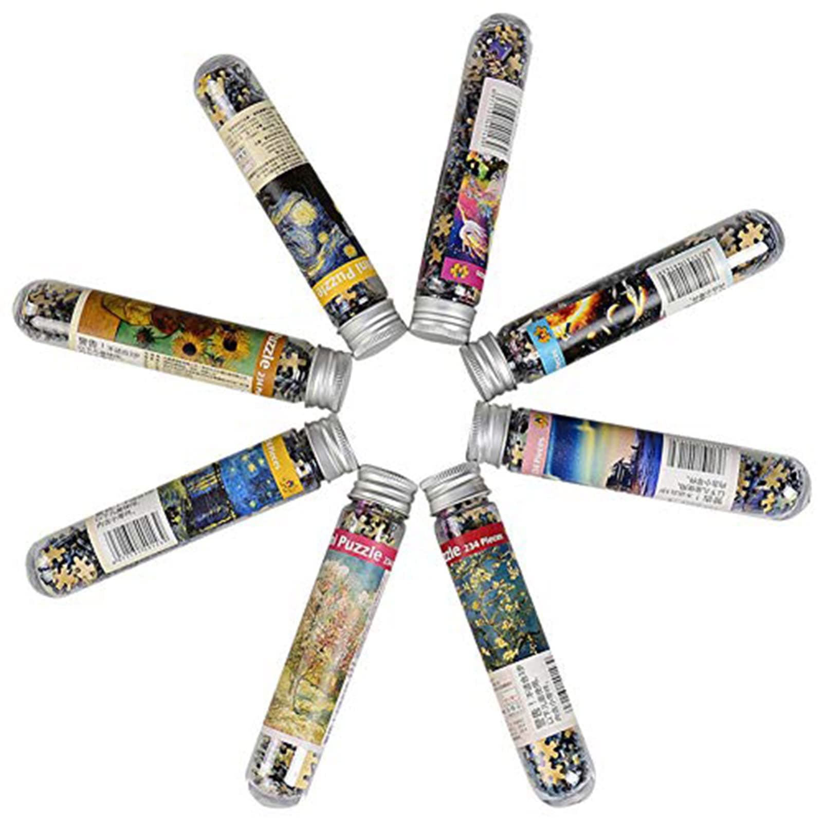 Gaf Nuncew Mini Puzzles 8 Pack, 234 Pieces per Pack, Portable Test Tube Puzzle, Fun Travel Toy for Children and Adults