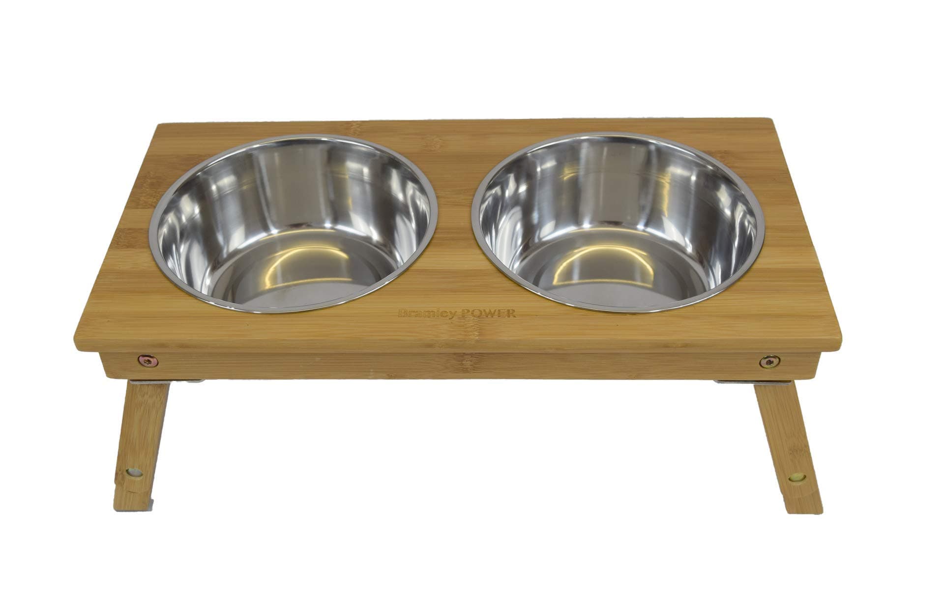 Bramley Power Elevated Adjustable Height Raised Bamboo Dog Pet Feeding Station Stand (Large)