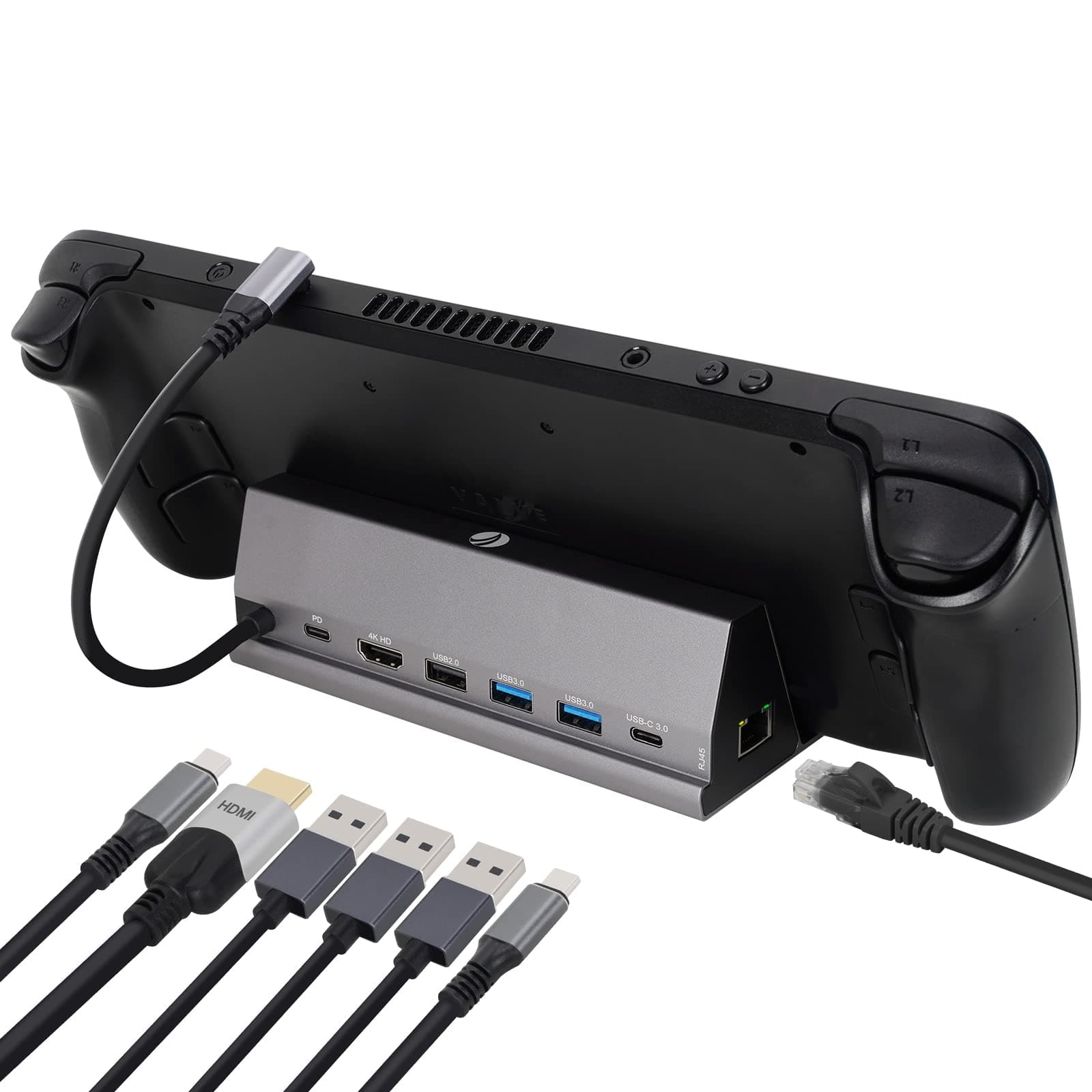 VCOM Docking Station for Steam Deck - 7-in-1 Dock With 4K@60Hz HDMI, Gigabit Ethernet, Dual USB-A 3.0, USB-A 2.0 and Full Speed USB-C 100W Input - Compatible With Valve Steam Deck