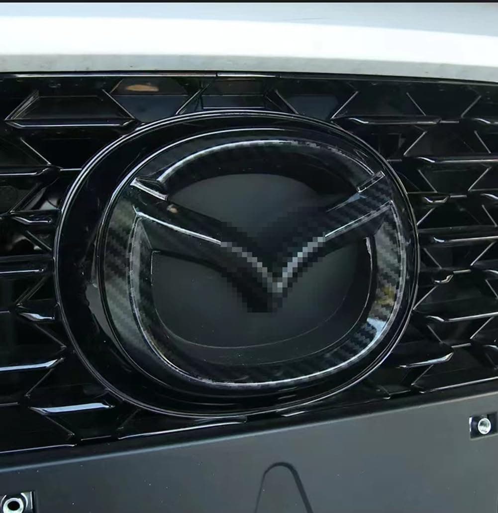 MAXDOOL Car Front Rear Logo Decoration Cover Sticker Sequins Frame Trim Emblem for Mazda 3 Exterior Accessories (Carbon Fiber Front Emblem)