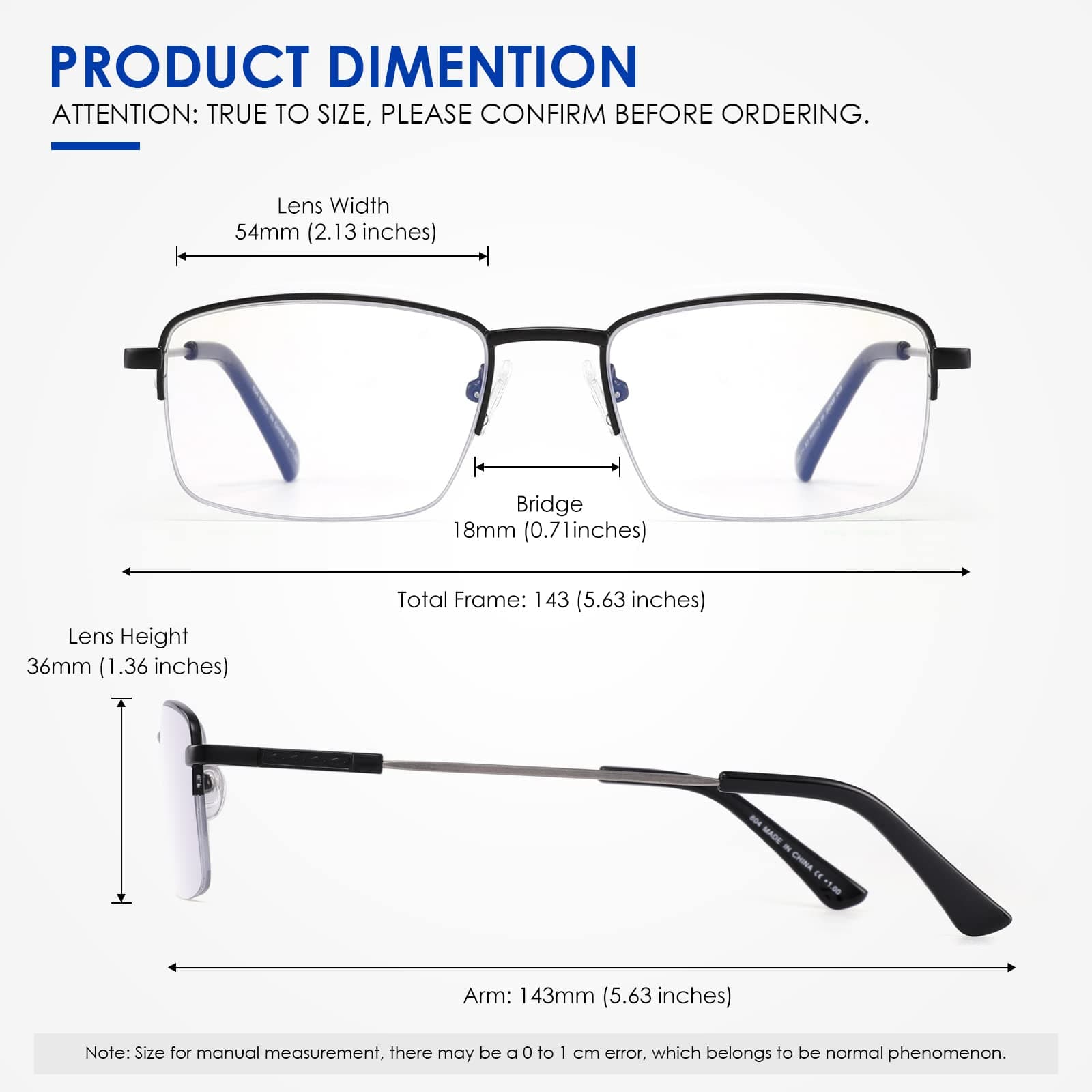 Progressive Multifocus Reading Glasses Blue Light Blocking, Multifocal Readers for Men Women Trifocal Lightweight Eyewear Half Metal Frame Titanium Alloy (2 Pack: Black+Gun, 1.50)