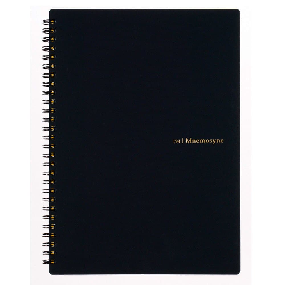 Mnemosyne Lined Notebook- B5, 7.17" x 10.12", 80 Sheets / 160 Pages, 7mm College Ruled Journal, Perforated Pages & Wire-Bound to Lay Flat, Black, Made in Japan
