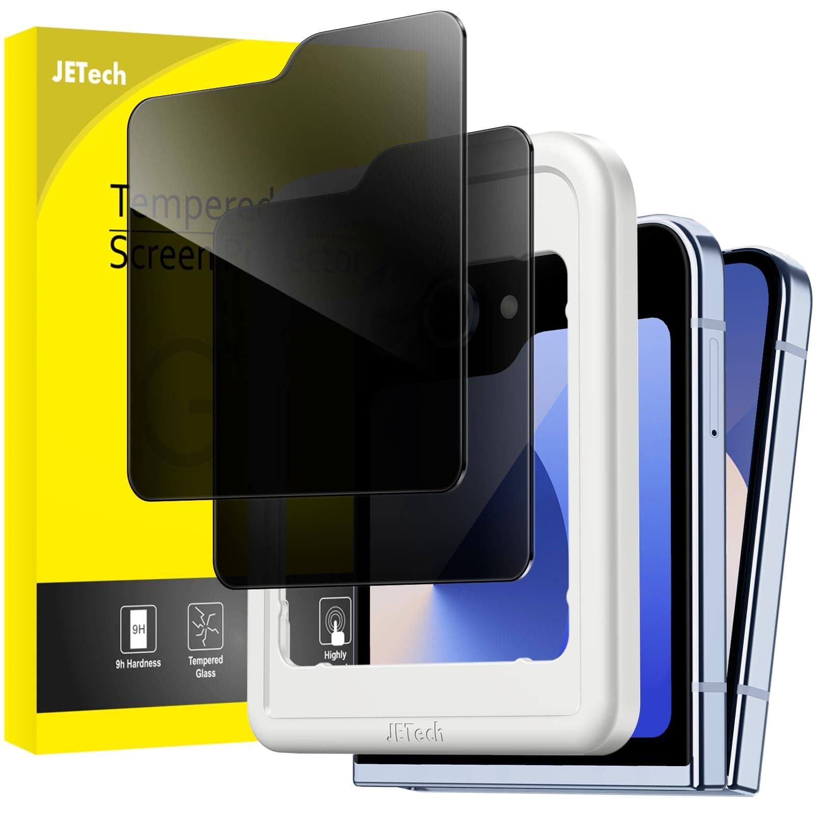 JETech Front Privacy Screen Protector for Galaxy Z Flip7FE 2025 / Z Flip 6 2024, Anti-Spy Tempered Glass Film with Easy Installation Tool, Case-Friendly, 2-Pack