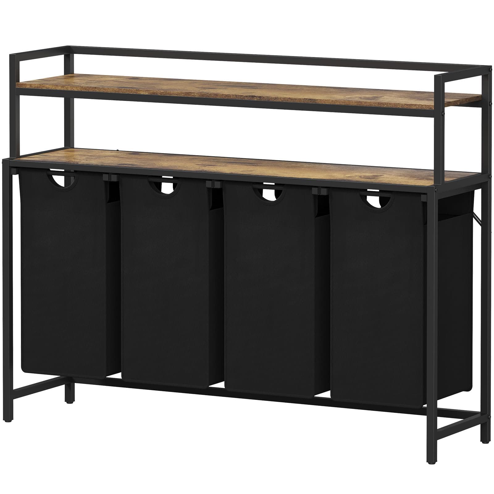 Lifewit Laundry Hamper 4 Section, 168L Pull out Laundry Clothes Basket Organizer with Large Top Shelf and 4 Removable Bags and Handles for Laundry Room Bedroom Bathroom, Black with Shelves