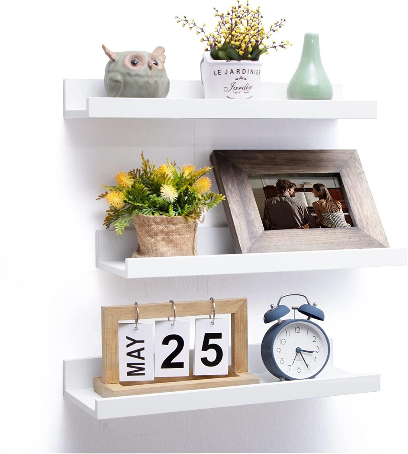 UHUD Crafts 3-Pack Engineered Wood Floating Wall Shelf, Modern Style, Wall Mounted Book Shelf, Picture Ledge, Decorative Shelf for Living Room, Office, Bedroom, Bathroom - White