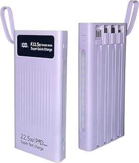 Portable Charger with Built in Cables,Mandarooker 10000mAh Power Bank with LED Lamp Fast Charging USB C External Battery Pack Phone Charger with LED Display for iPhone, Samsung and Cell Phones(Purple)