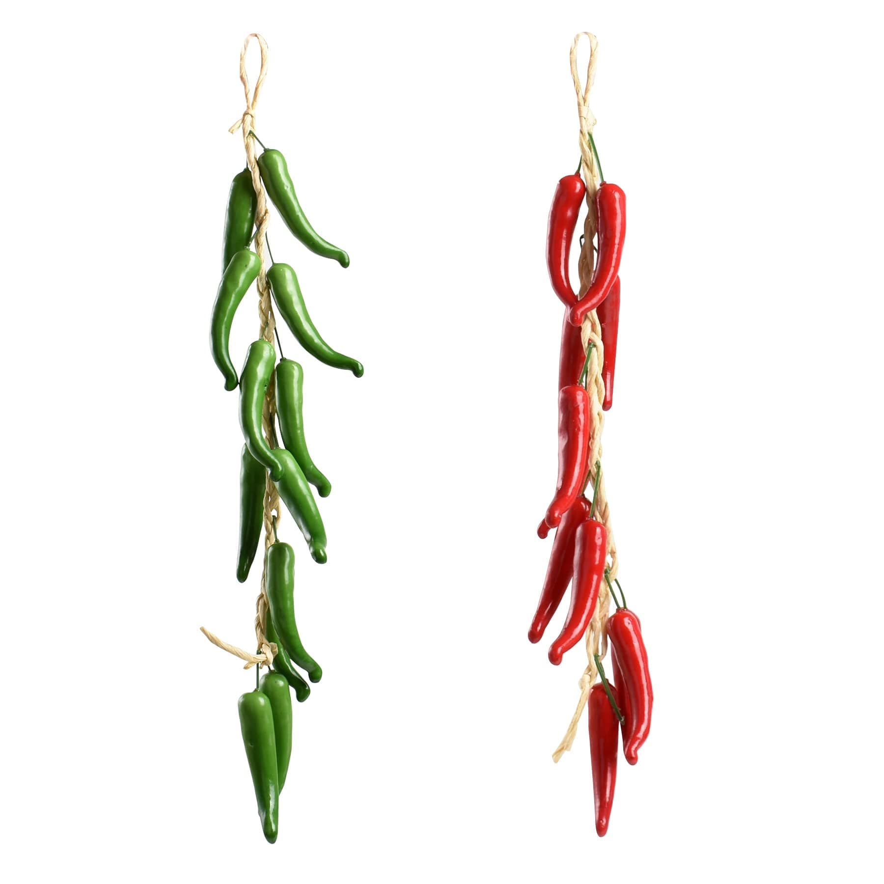 Artificial Hanging Pepper String 2 Sets, Simulation Lifelike Hot Chili Vegetable Fruit Garland Vine for Home Kitchen Farm Party Wall Decoration, Red&Green