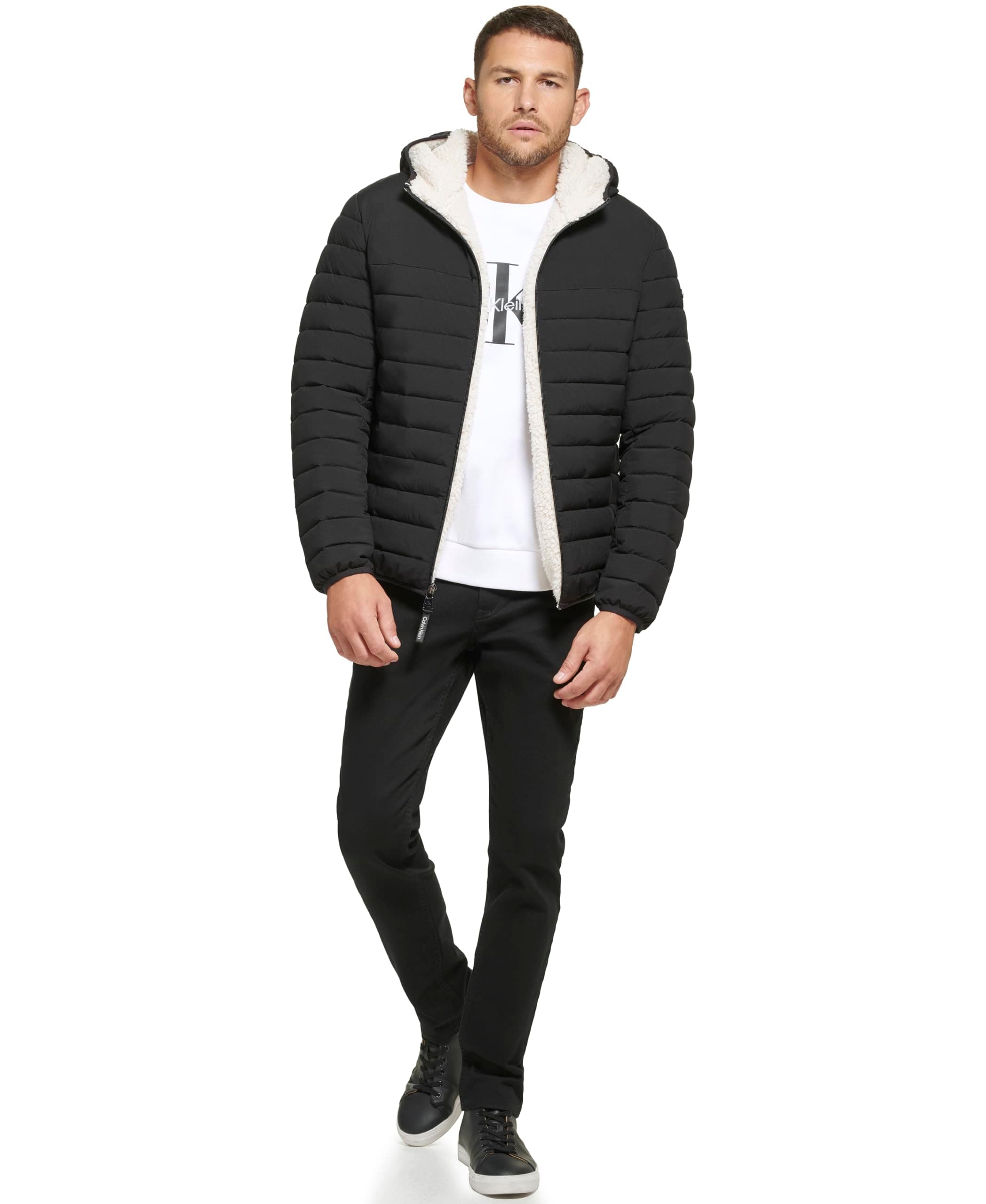 Calvin Klein mens Lightweight Packable Down Jacket With Sherpa Lining