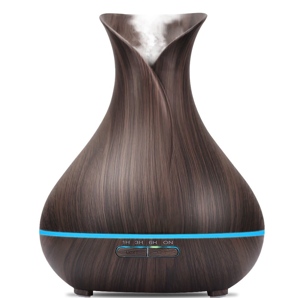 Fritas Essential Oil Diffuser- 400mL Aroma Diffuser Wood Grain Ultrasonic Cool Mist Humidifier with Waterless Auto Shut-Off, 7 Color LED Lights for Bedroom Living Room Spa Baby (Dark)