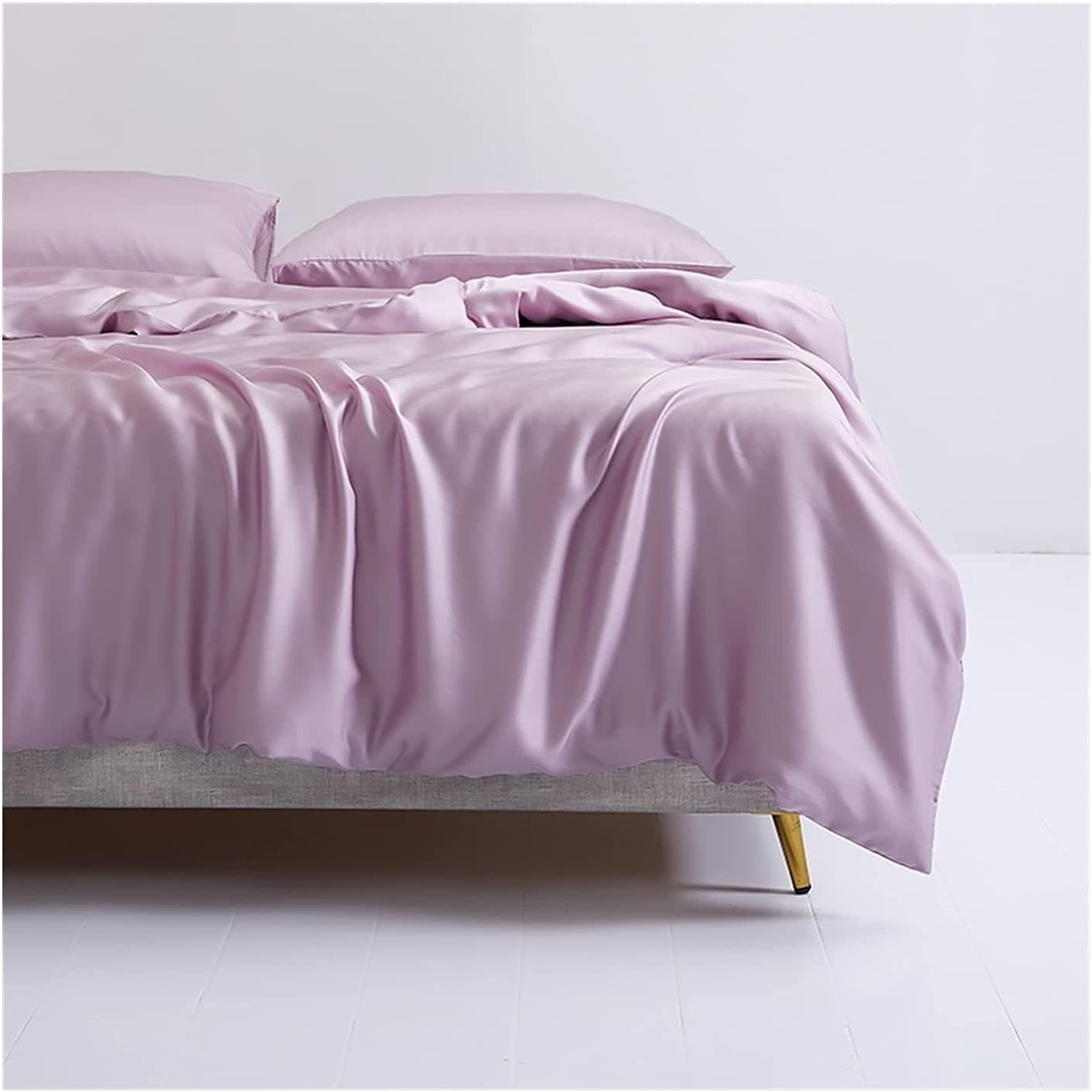 BONOOLSoft 4-Piece Bed Sheet Set Luxury 4-Piece Satin/Sateen Quilt/Duvet Cover Set with Fitted Sheet Ice Silk Summer Bed Sheet Set Luxury Set (Purple 200x230)