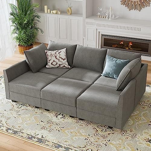 HONBAYModular Sectional Sleeper Sofa Reversible Modular Couch with Storage Seats Modular Sleeper Sectional Sofa with Storage Ottoman, Grey