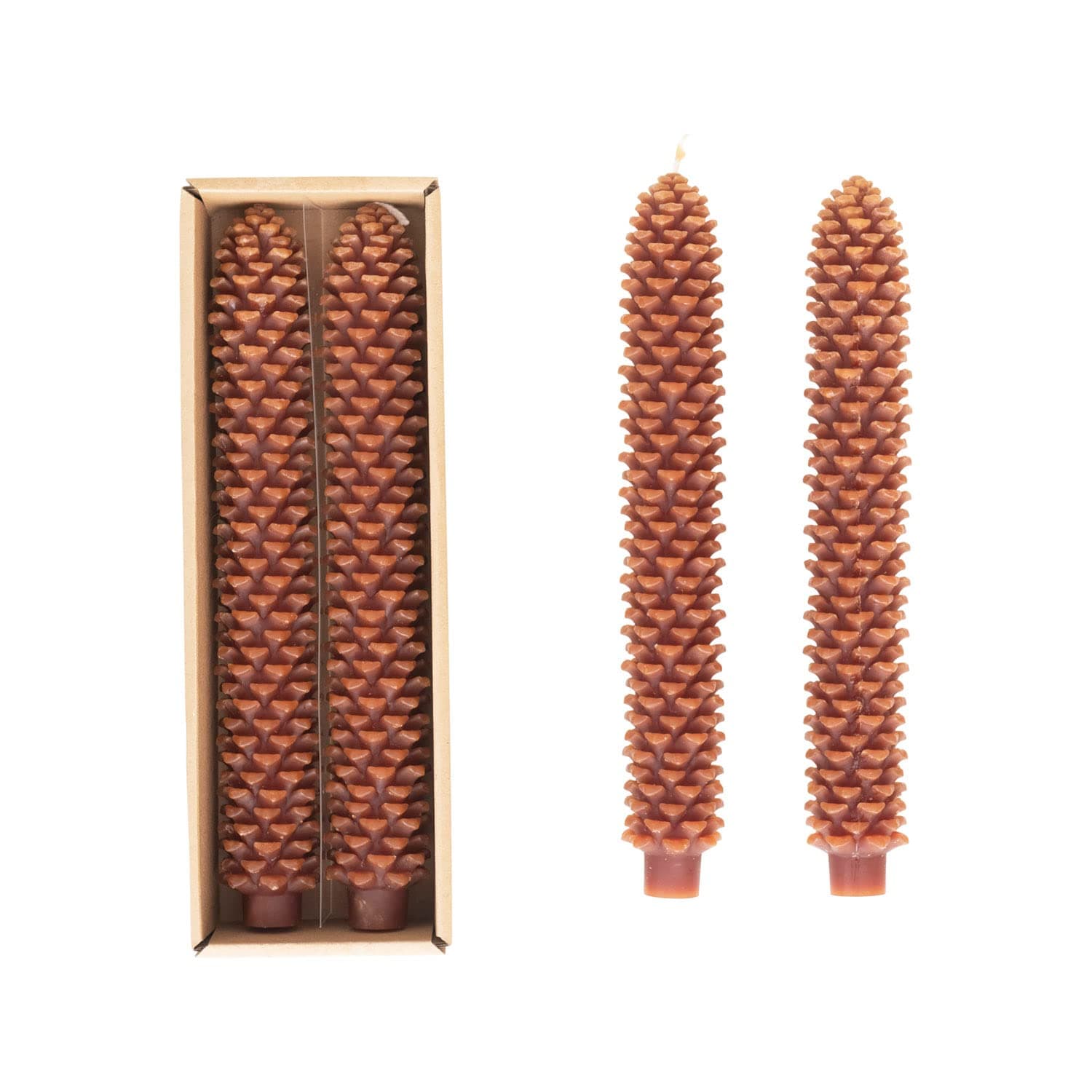 Creative Co-Op Unscented Pinecone Shaped Taper Candles, Brown, Boxed Set of 2
