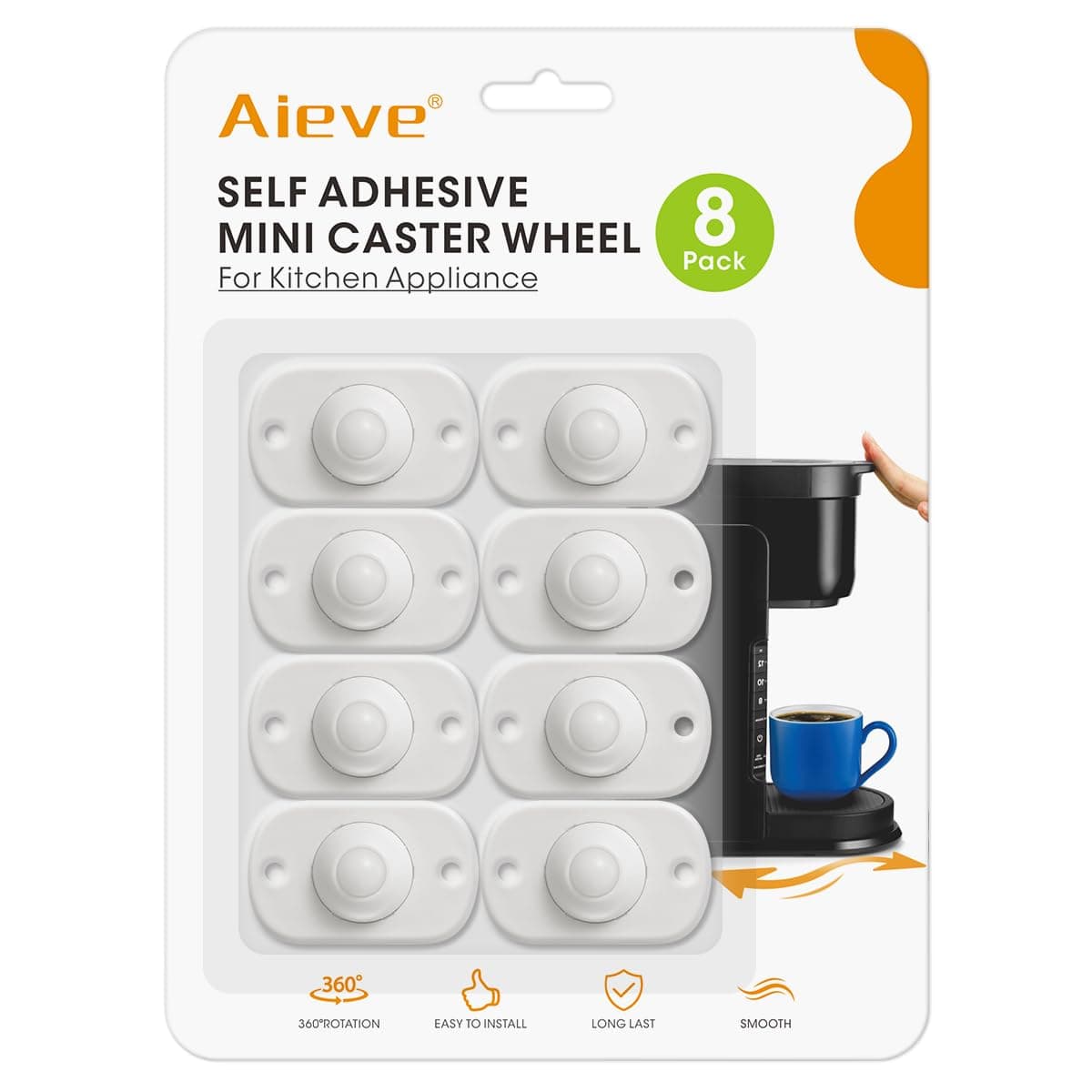 Aieve Self Adhesive Caster Wheels, 8 Pack Appliance Rollers for Kitchen Appliances, Small Appliance Wheels, Mini Swivel Wheels for Countertop