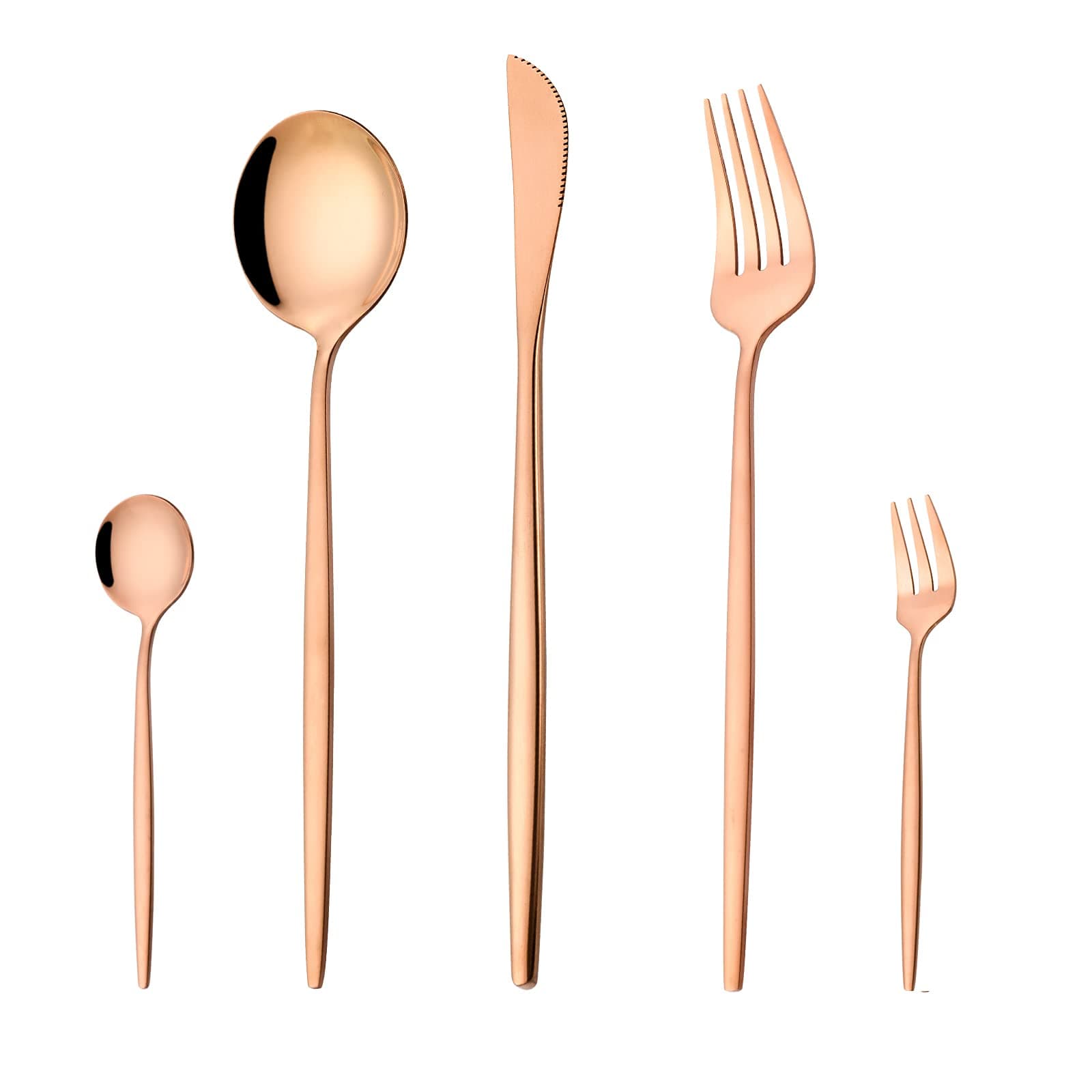 Rose Gold Silverware Set for 4, 20-Piece Modern Stainless Steel Flatware Set, LaienLife Cutlery Set with Forks Spoons Knives, Mirror Polished Rose Gold Utensils for Home Restaurant, Dishwasher Safe
