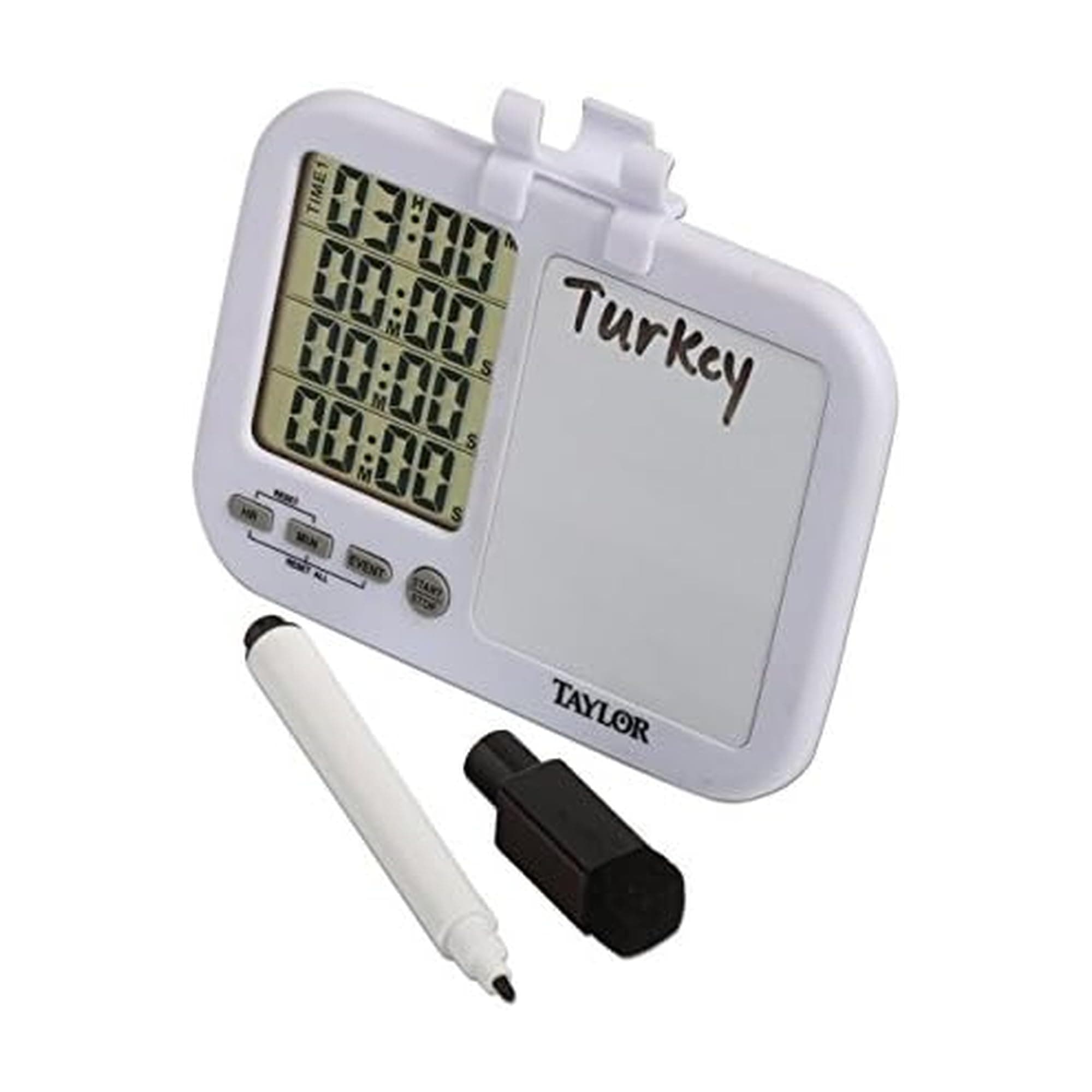 Taylor 5849 Four-Event Digital Timer with Whiteboard for School, Learning, Projects, and Kitchen Tasks, white