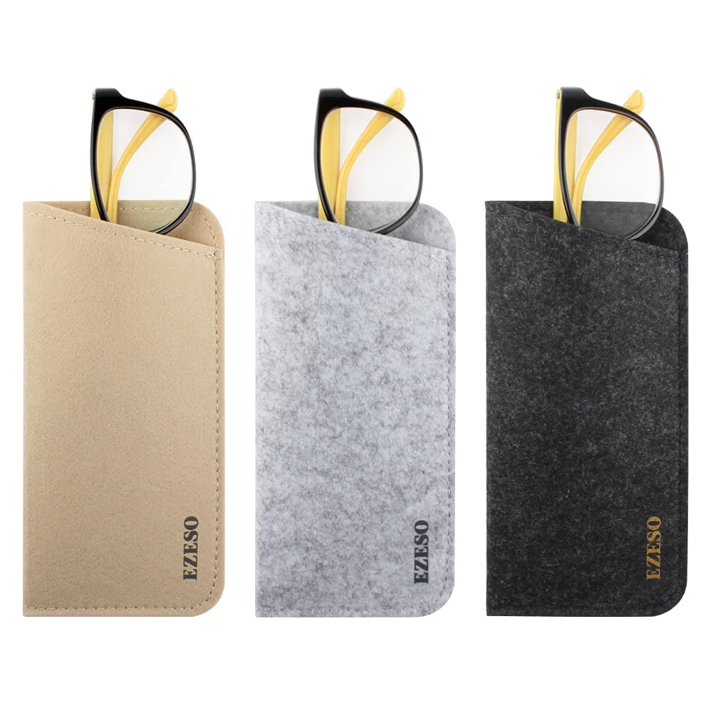 3 Pack Eyeglass Cases - Soft Felt Slip-in Pouch Case - Glasses Storage Case Makeup Pouch