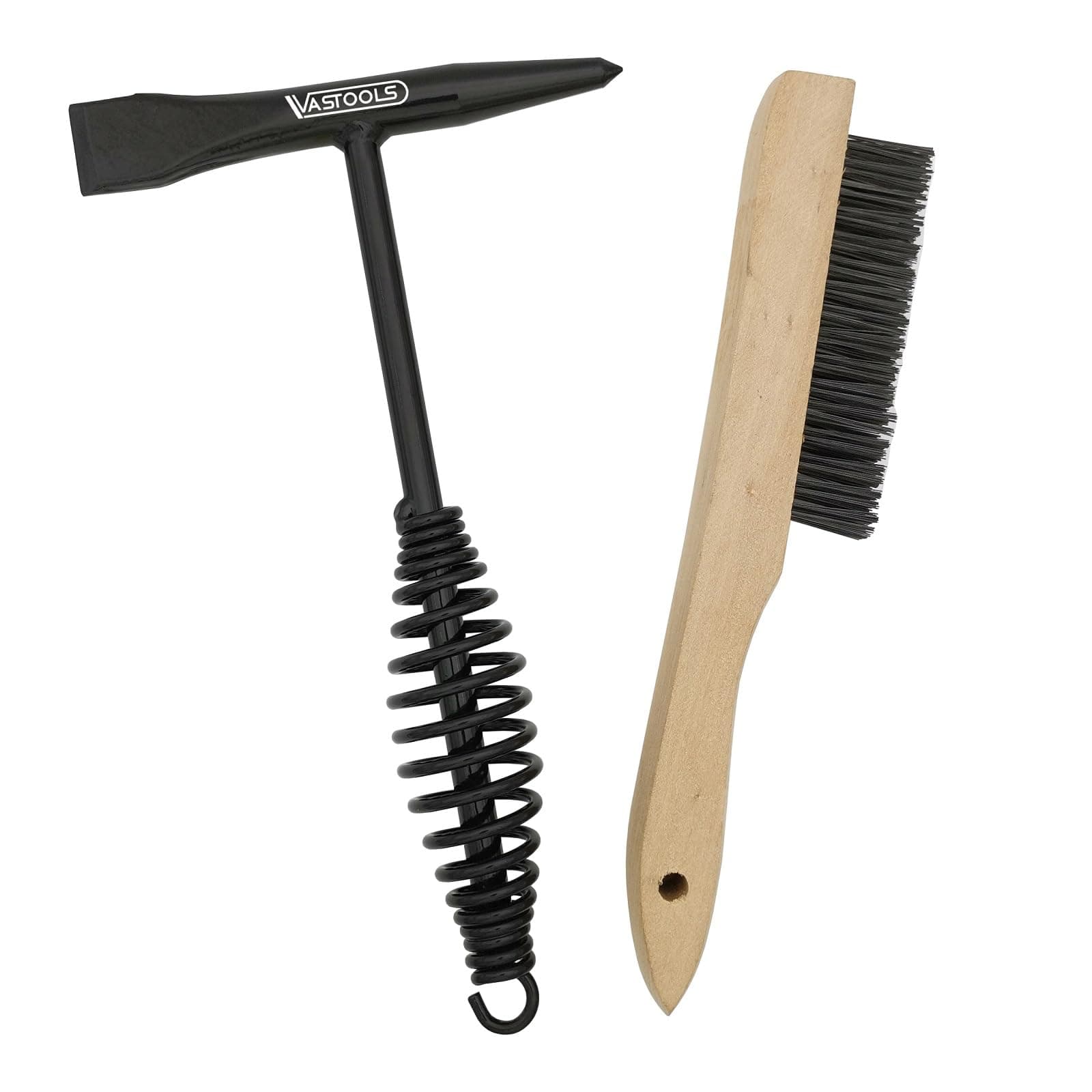 VASTOOLS Welding Chipping Hammer with Coil Spring Handle,10.5",Cone and Vertical Chisel/ 10" Wire Brush(Free), Black