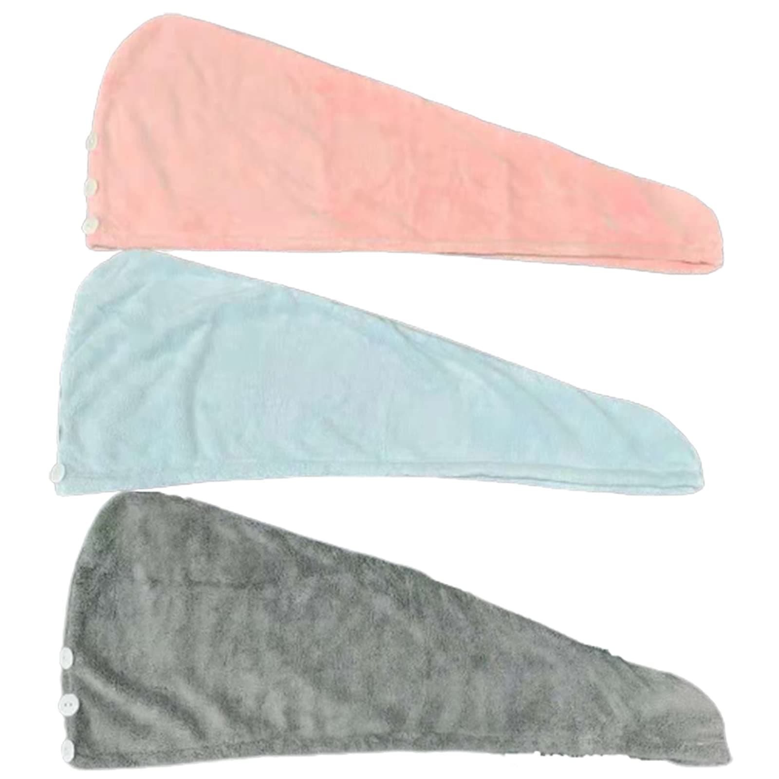 FREATECH3-Pack Microfiber Hair Towel Wrap, Super Soft and Absorbent, Anti-frizz Hair Drying Towel for Wet Hair, Quick Drying Hair Turban with 3 Adjustable Buttons for Women, Kids, All Hair Styles