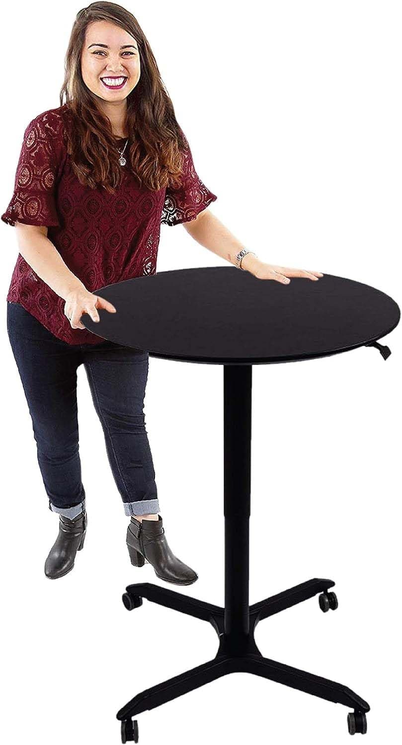 Adjustable Height Café Table | Sit to Stand Up Round Table - Easily Adjusts to Standing in Seconds! Perfect for Offices, Classrooms, Breakrooms & More! (32 / Black)